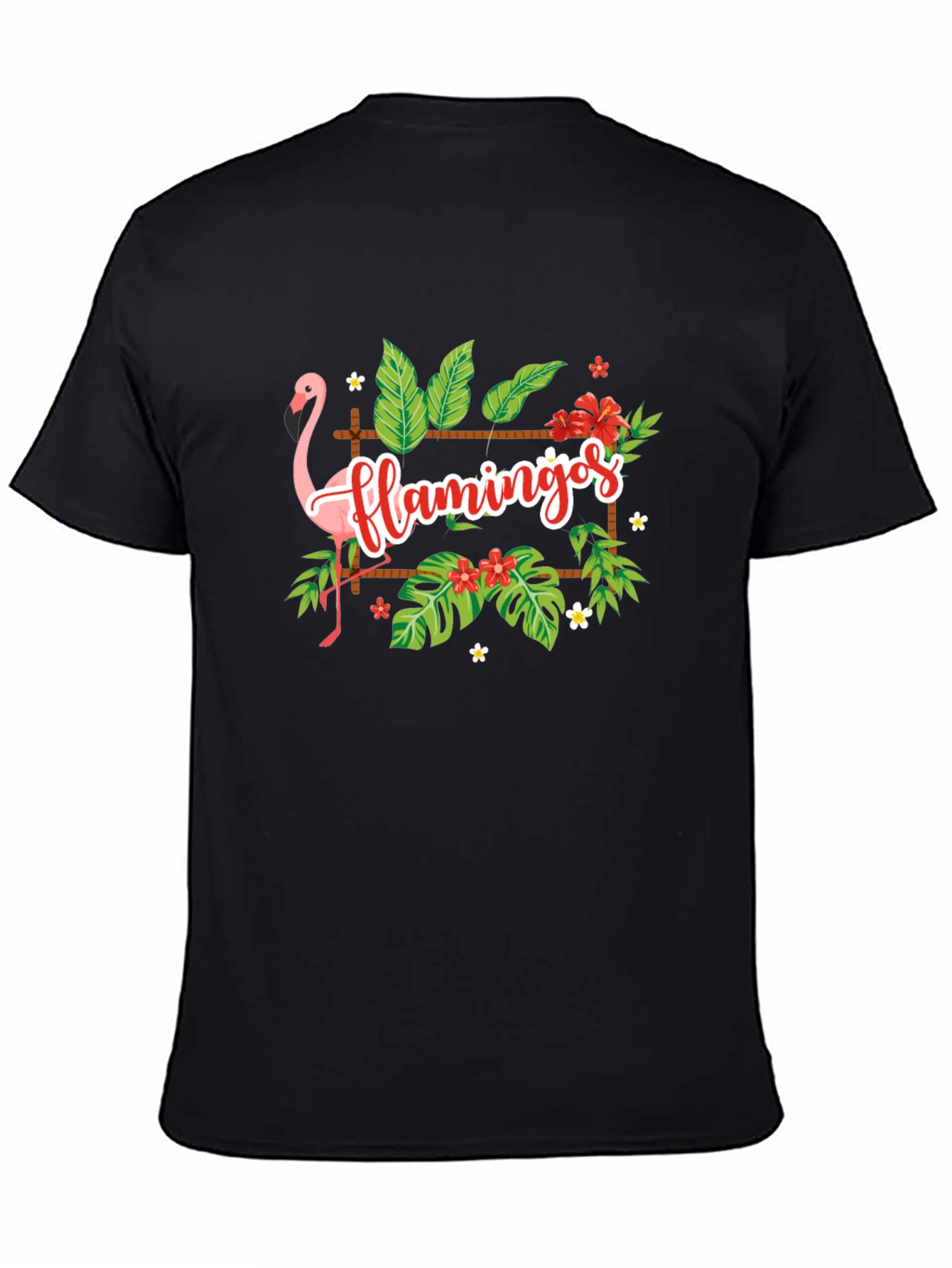 Black Flamingo Tropical Graphic Tee - Black Casual T-Shirt view 4