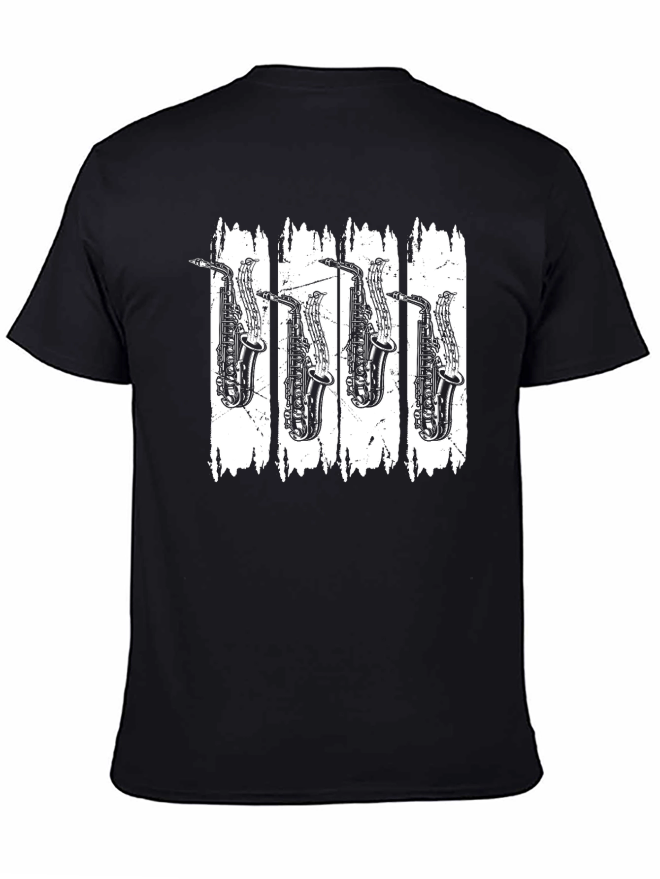 Black Saxophone Music T-Shirt - Black Cotton Tee view 4