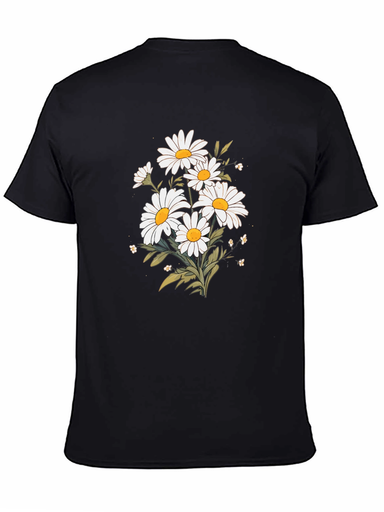 Black Daisy Flower Graphic T-Shirt - Black Cotton Tee view 4