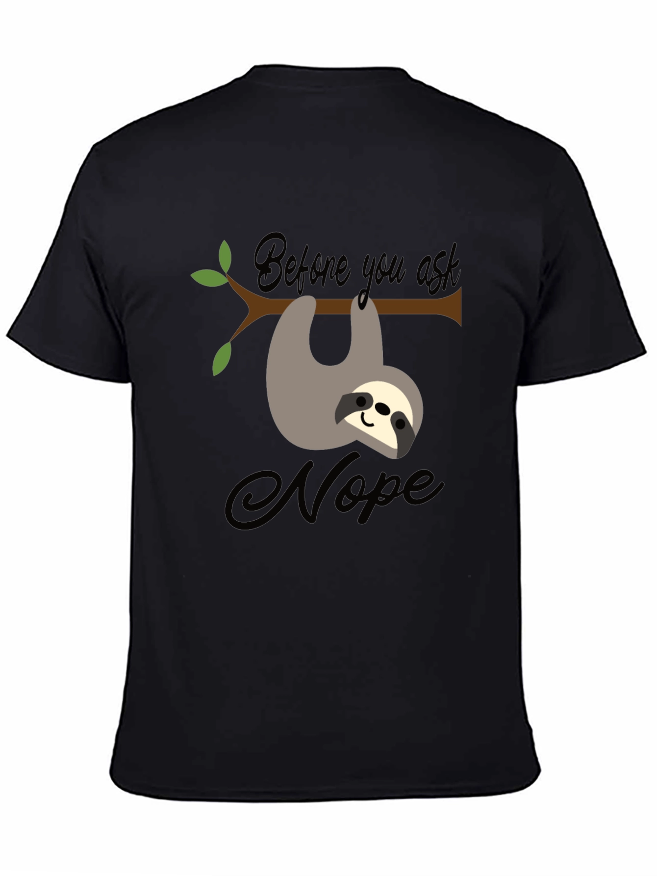 Black Sloth Nope T-Shirt Funny Graphic Tee view 4