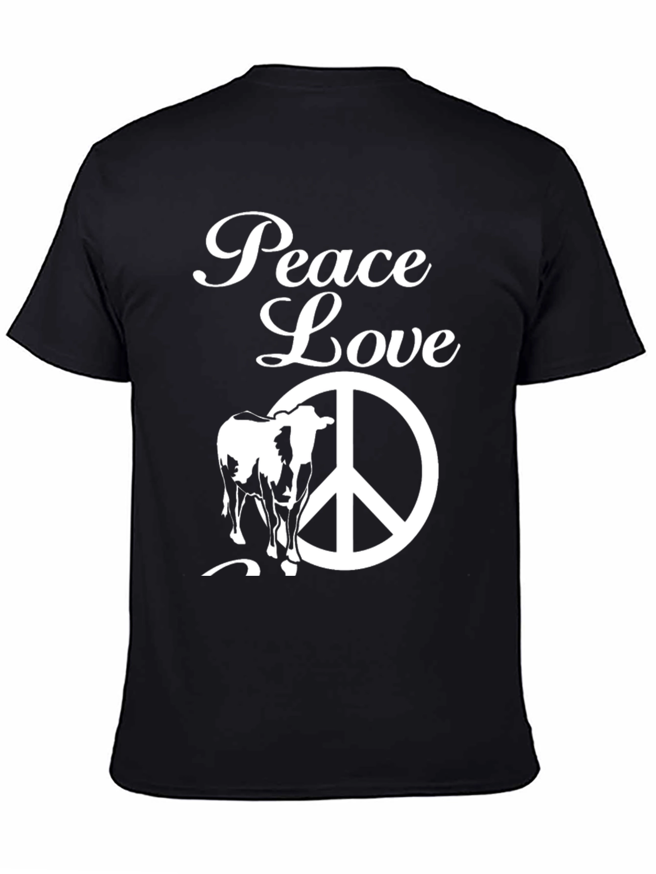 Black Peace Love Cow T-Shirt - Black Graphic Tee view 4