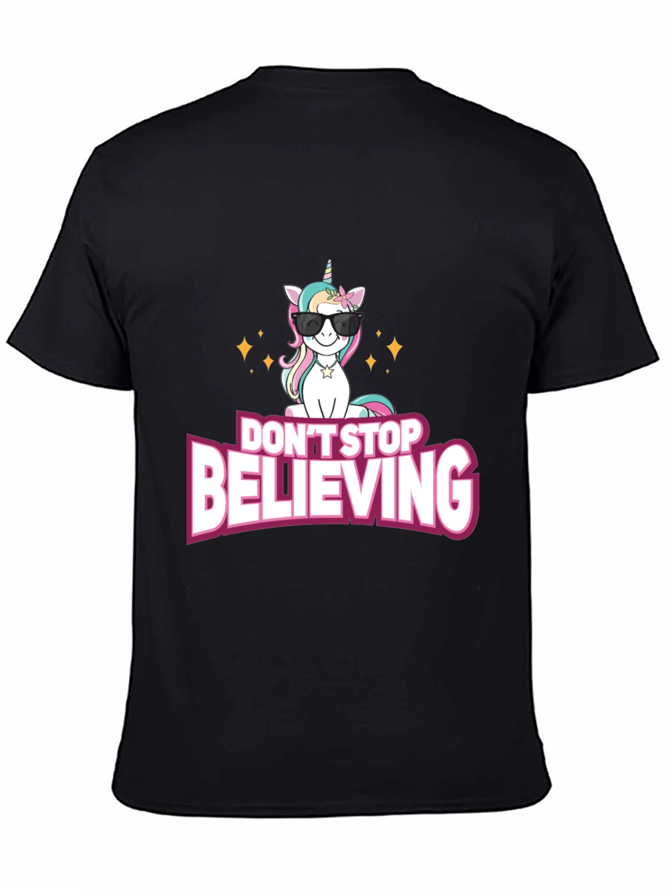 Black Unicorn Believe T-Shirt - Black Crew Neck view 4