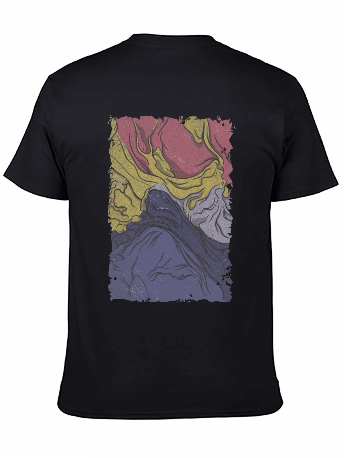 Black Retro Abstract Graphic Tee - Black Cotton Blend view 4
