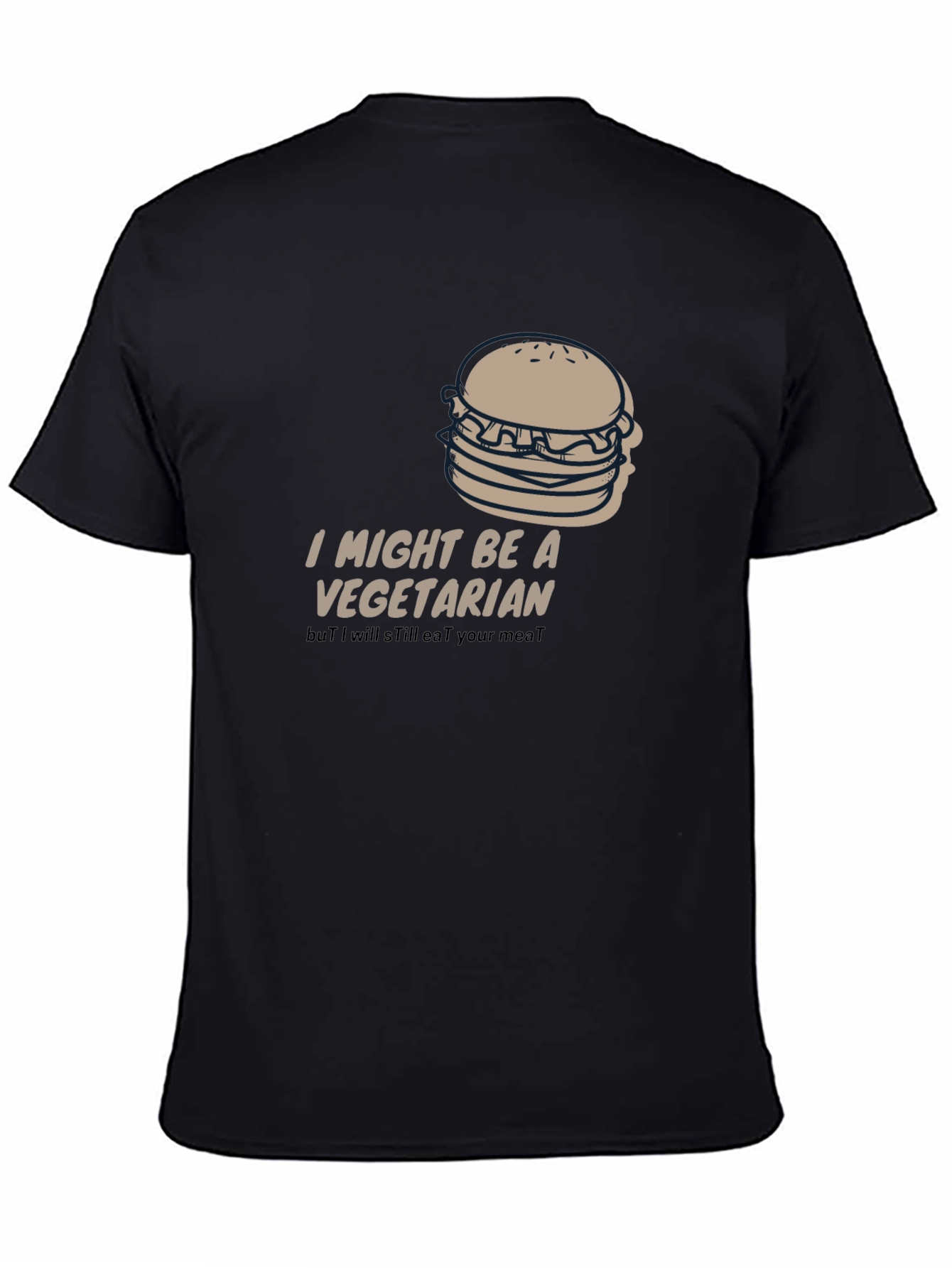 Black Vegetarian Humor Tee - Burger Design, Soft Fabric view 4