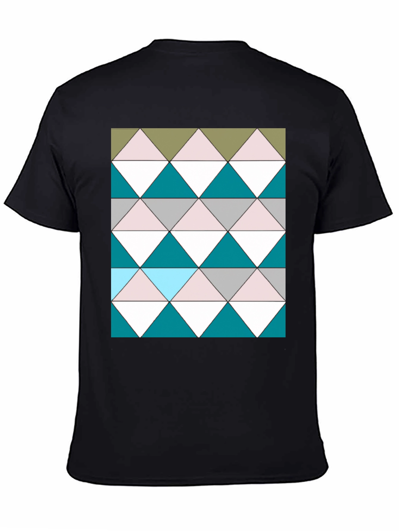 Black Geometric Triangle Pattern Black T-Shirt view 4