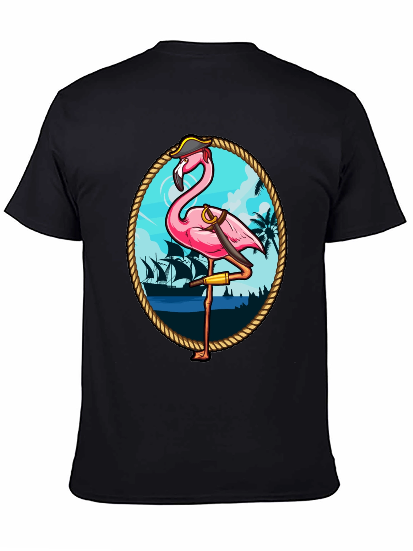 Black Pirate Flamingo Graphic T-Shirt - Tropical Humor Tee view 4