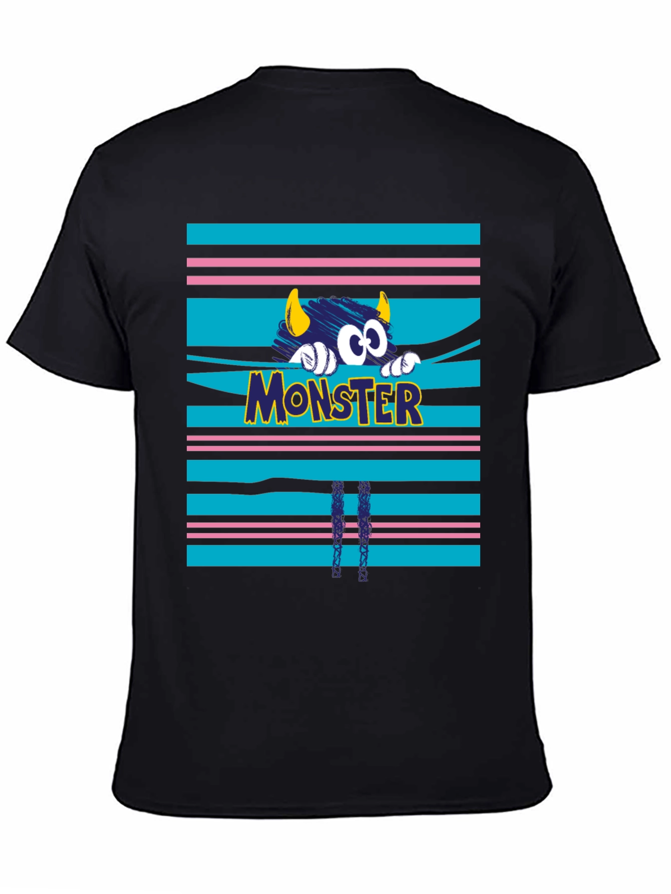 Black Monster Graphic Tee - Black Cotton T-Shirt view 4