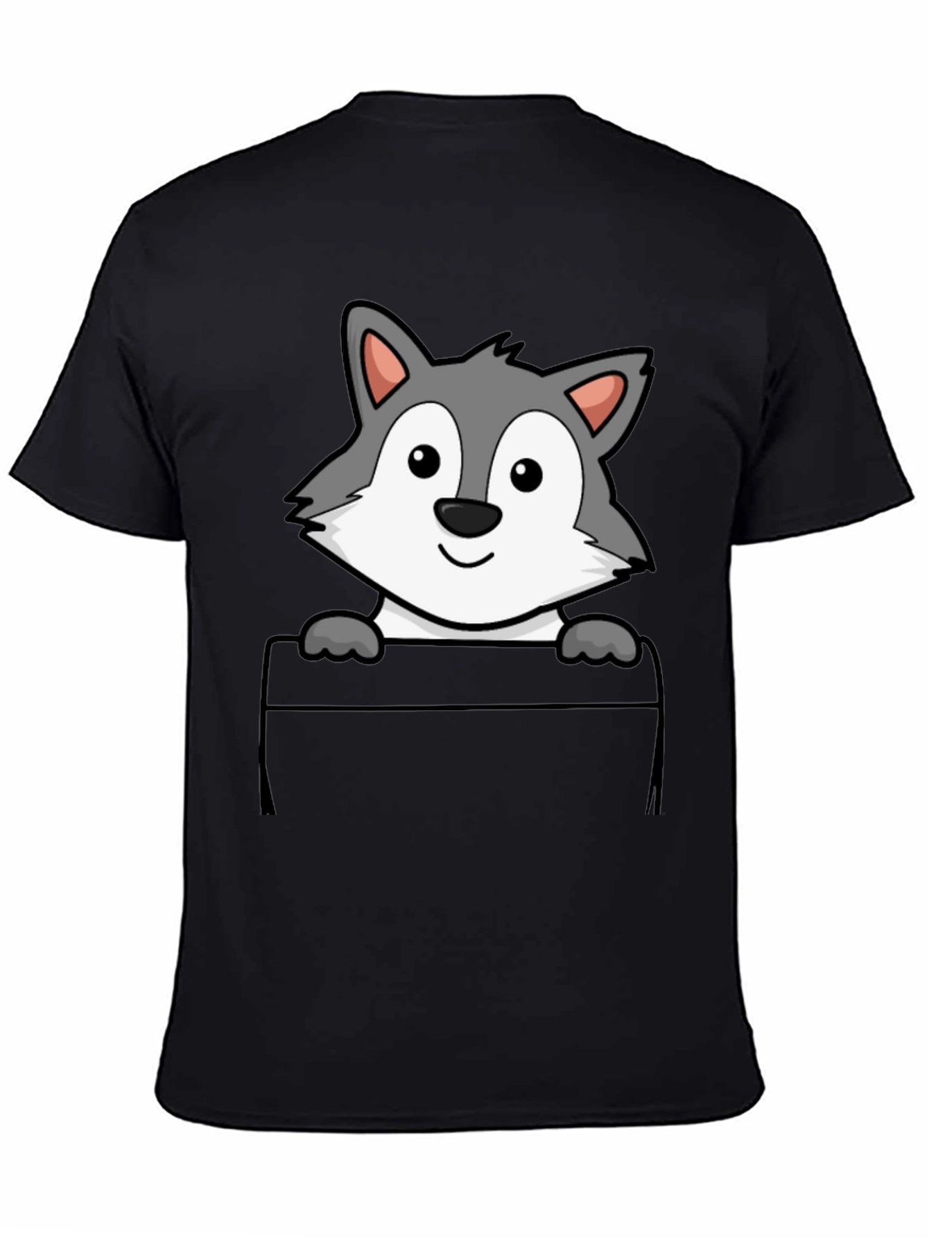 Black Cartoon Wolf Pocket Tee view 4