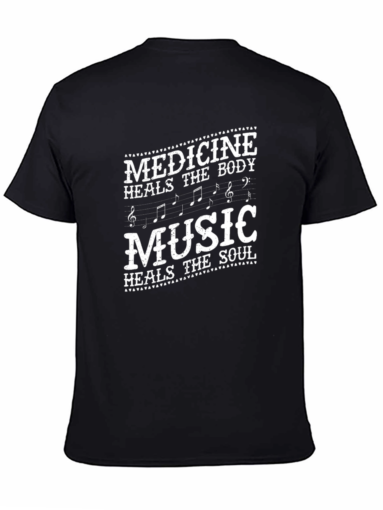 Black Medicine Heals Body Music Heals Soul Black Graphic T-Shirt view 4