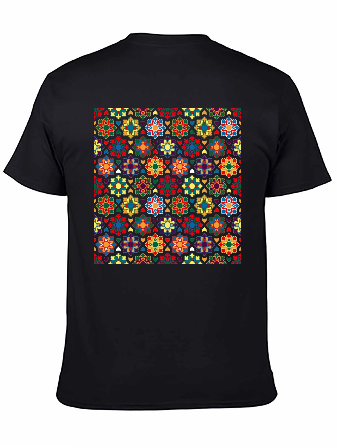 Black Patterned Crew Neck T-Shirt view 4
