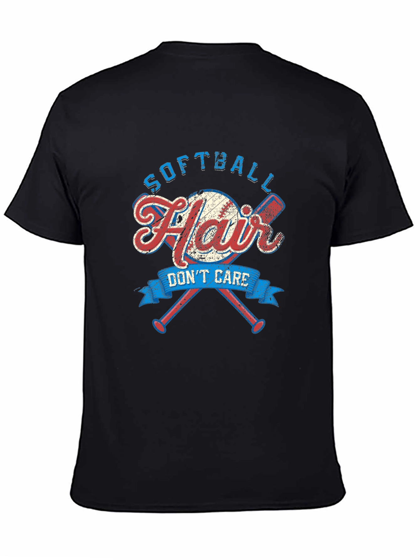 Black Softball Hair Don't Care Graphic Tee view 4