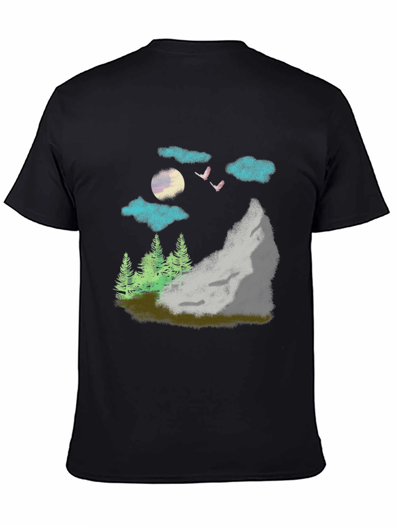 Black Nature Scene Graphic Tee - Black Casual T-Shirt view 4