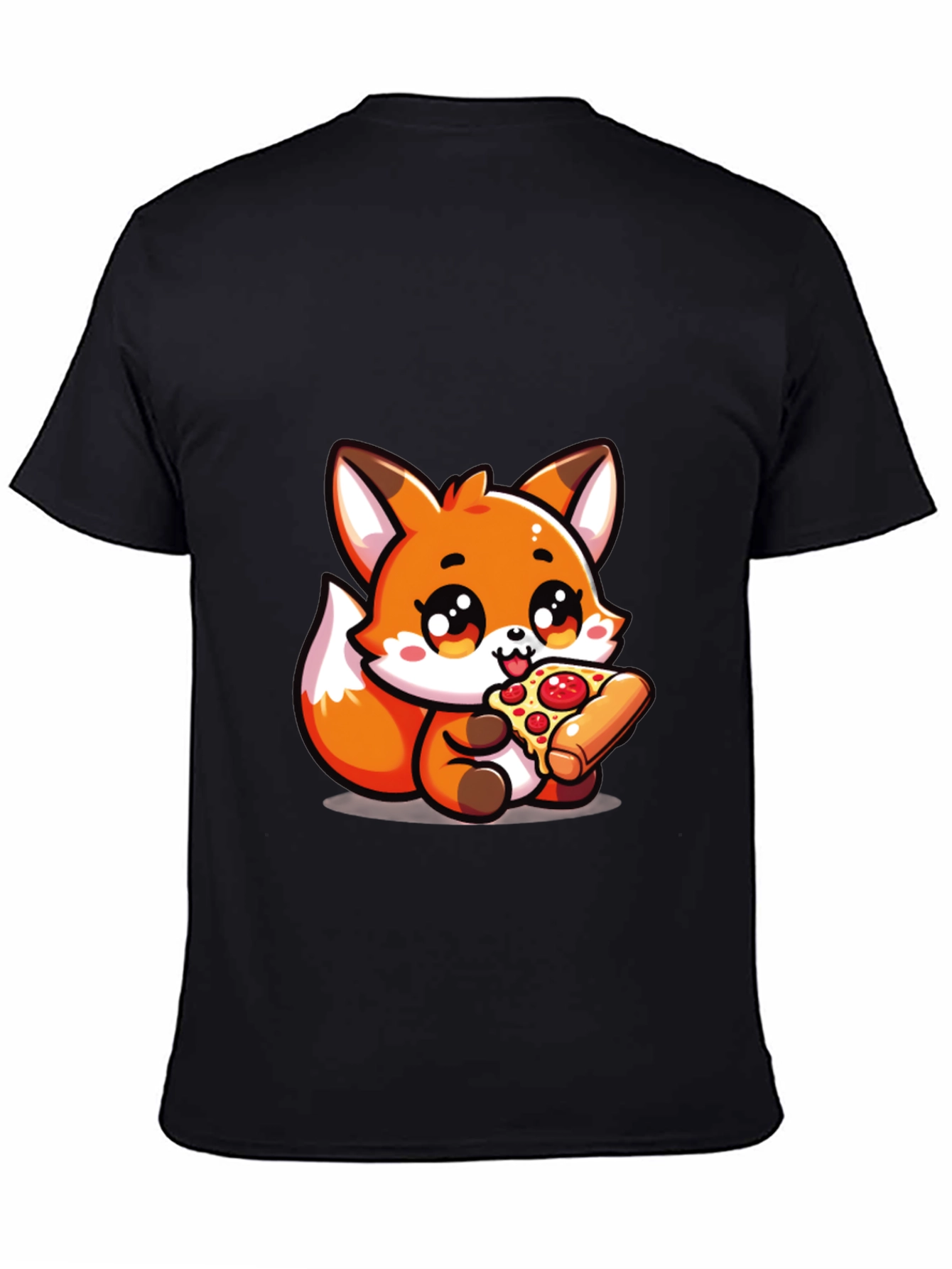Black Cute Fox Pizza Lover Black T-Shirt view 4