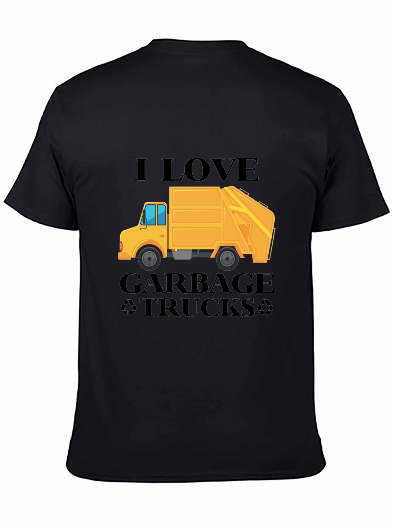 Black I Love Garbage Trucks T-Shirt - Black Crew Neck Tee view 4
