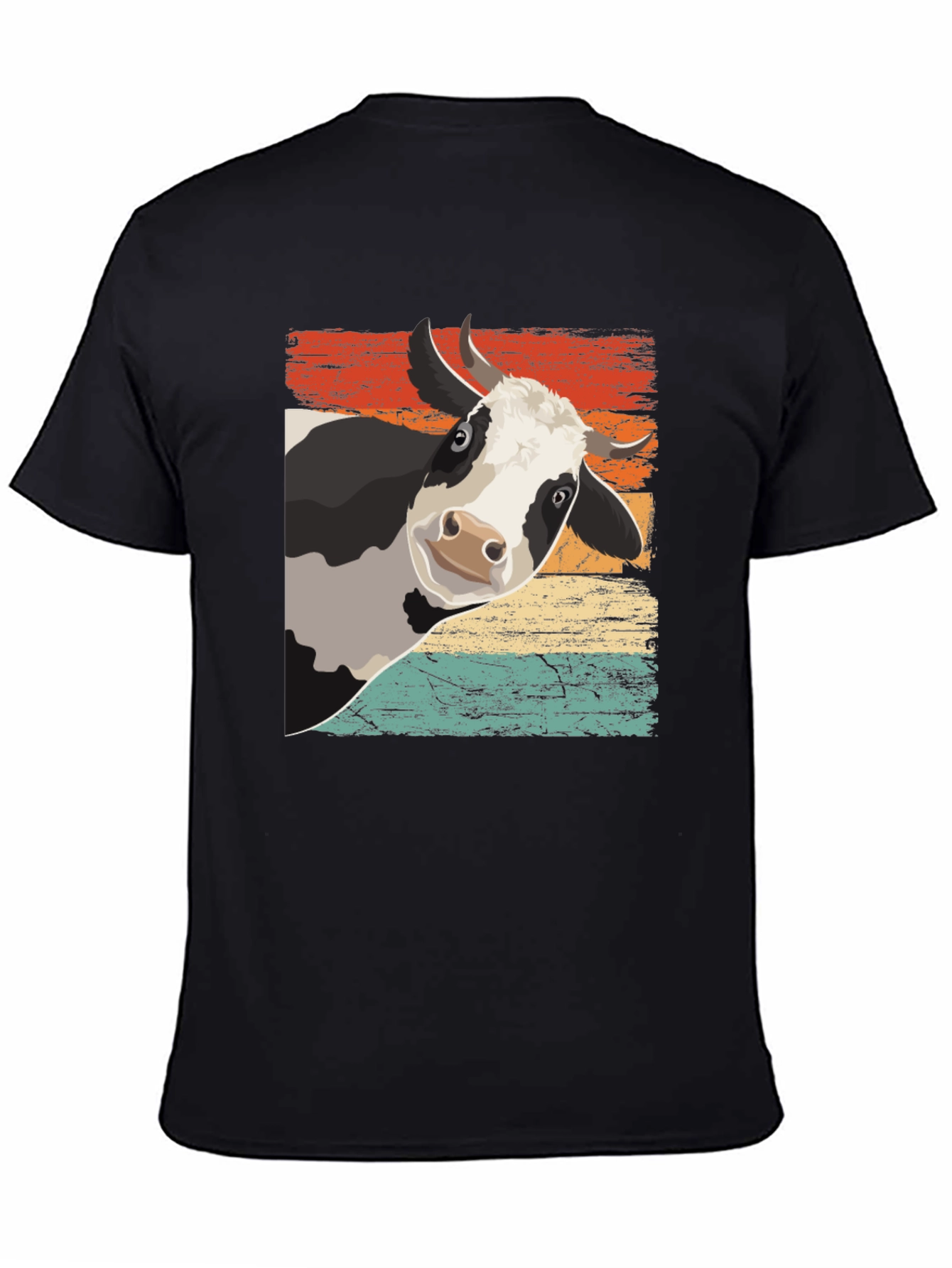 Black Retro Cow Graphic Tee - Black Cotton Blend view 4