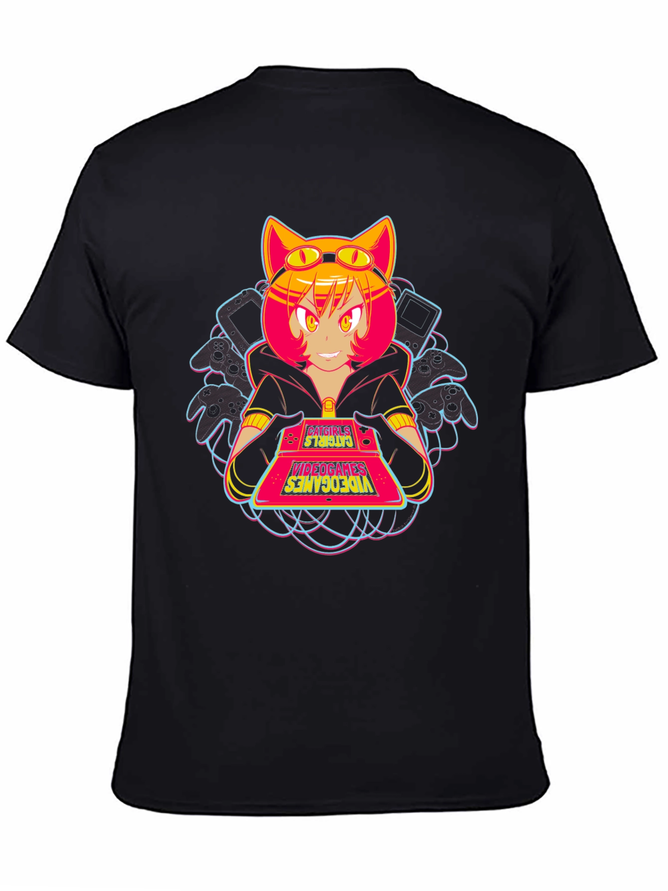 Black Anime Catgirl Gamer T-Shirt view 4