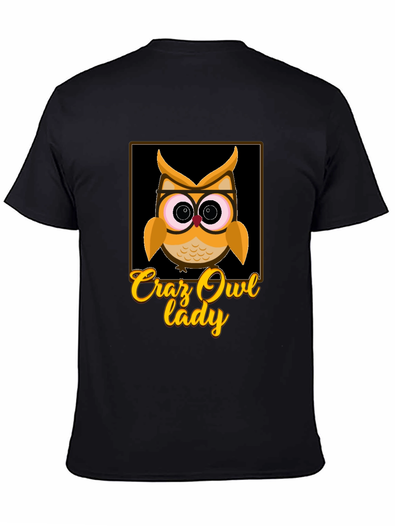Black Crazy Owl Lady Graphic T-Shirt view 4