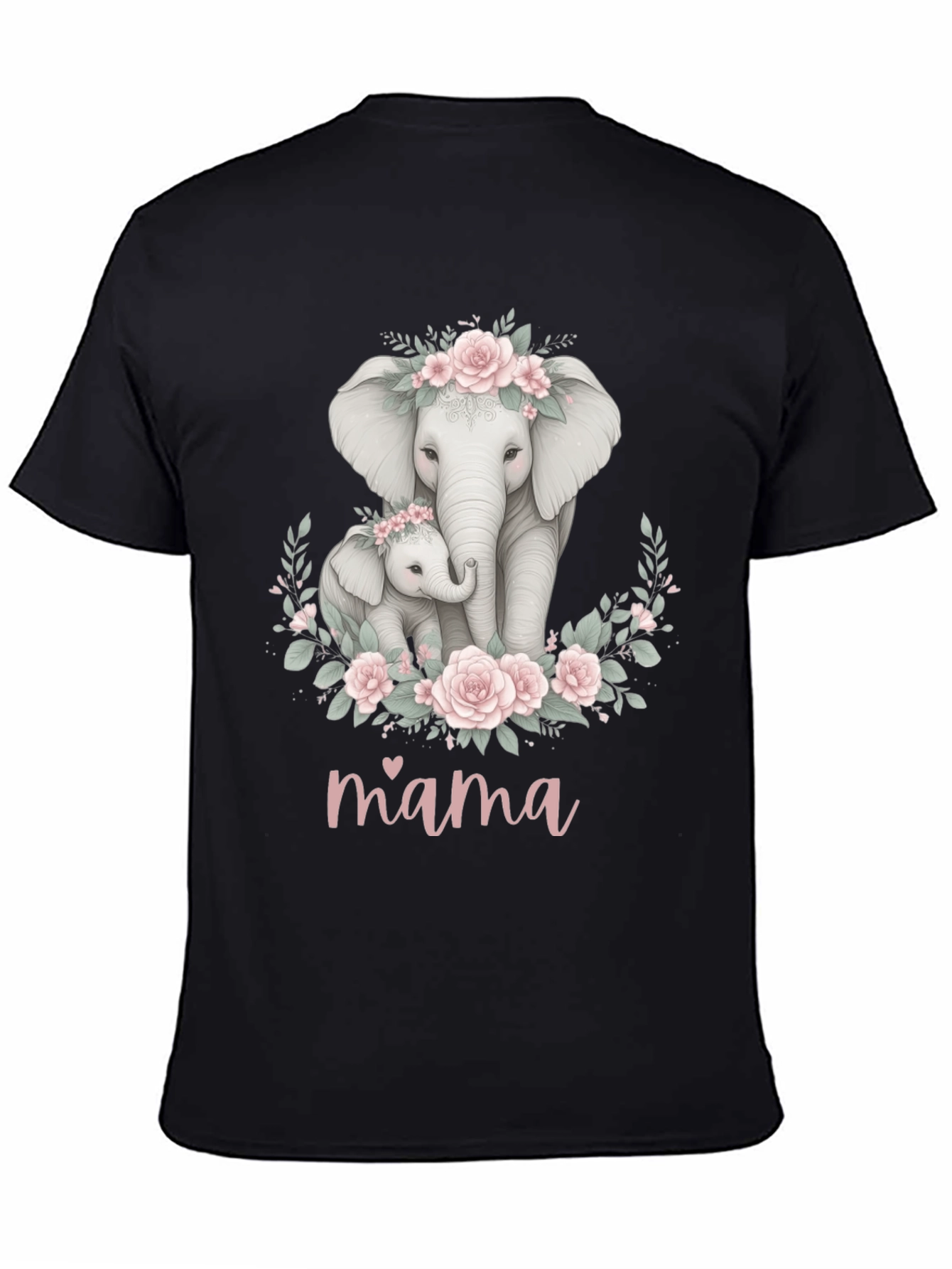 Black Mama Elephant Floral T-Shirt - Adorable Mom Gift view 4