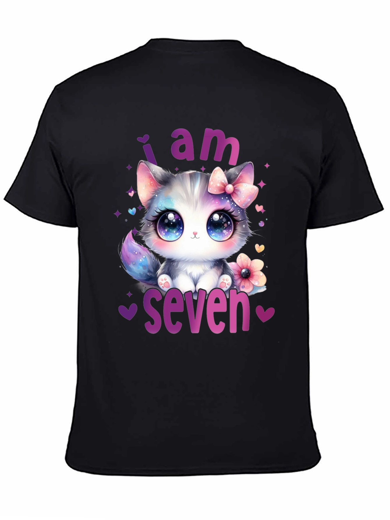 Black I am Seven Kitten Birthday T-Shirt view 4