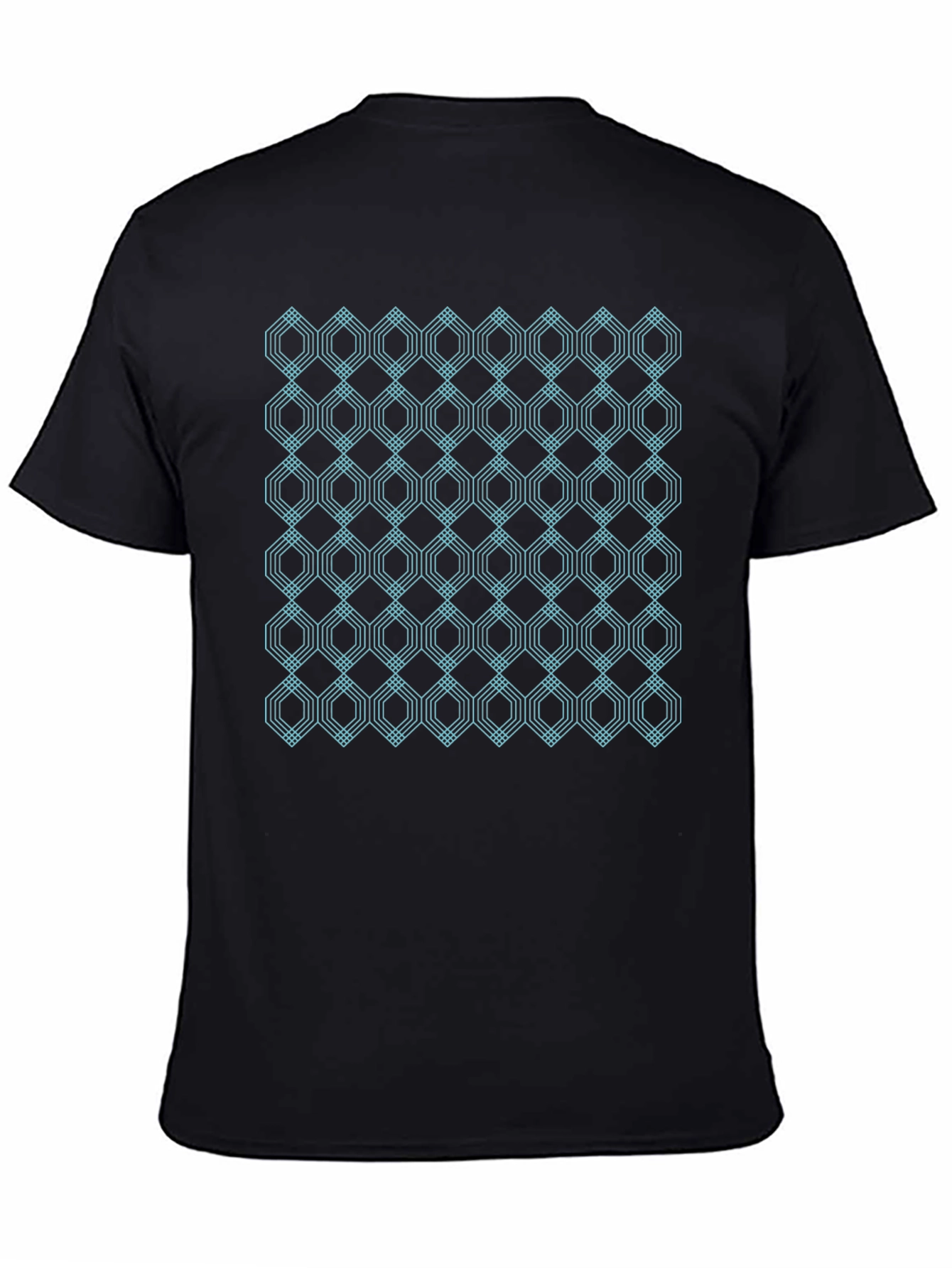 Black Geometric Hexagon Pattern Black T-Shirt view 4