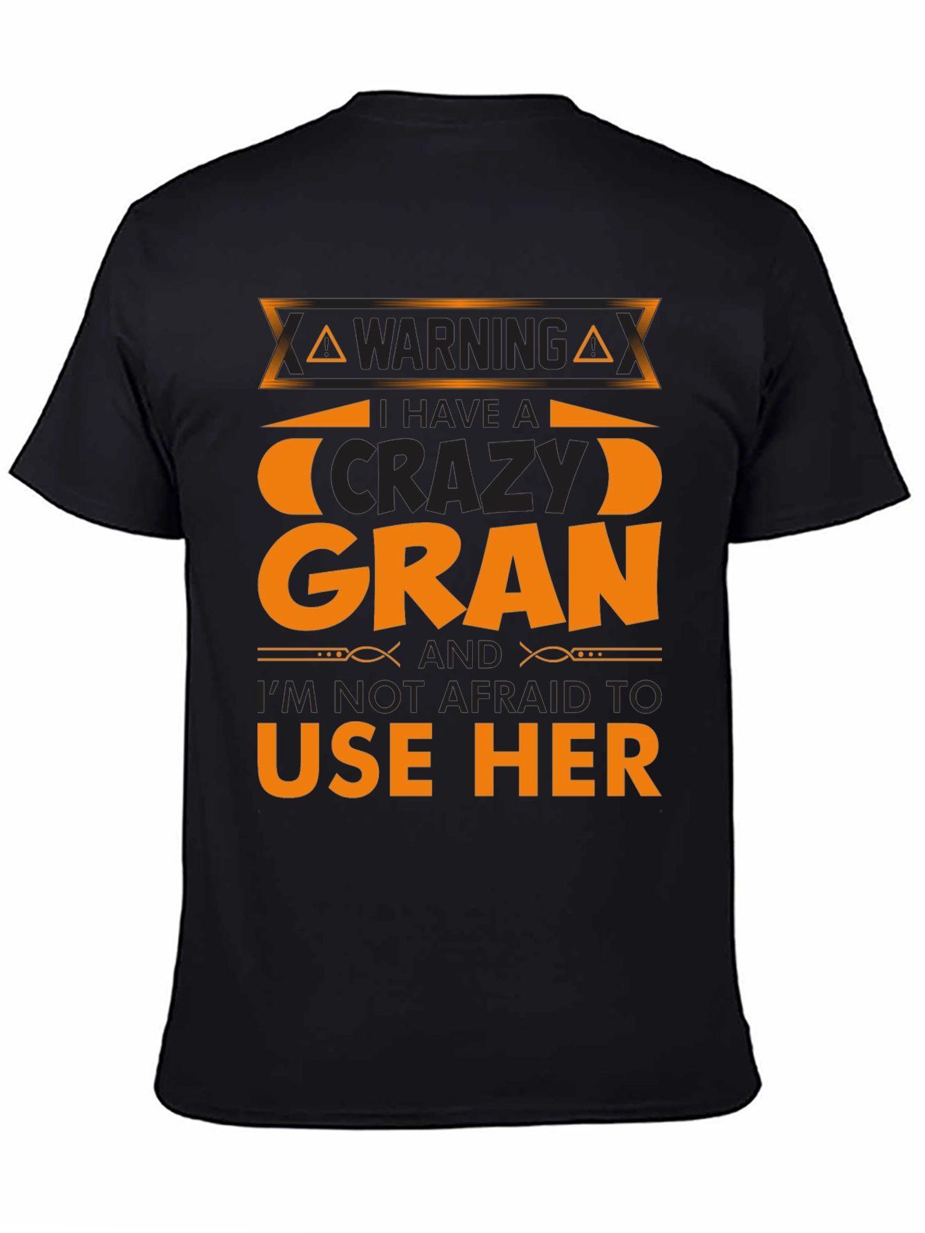 Black Warning Crazy Gran T-Shirt Novelty Graphic Tee view 4