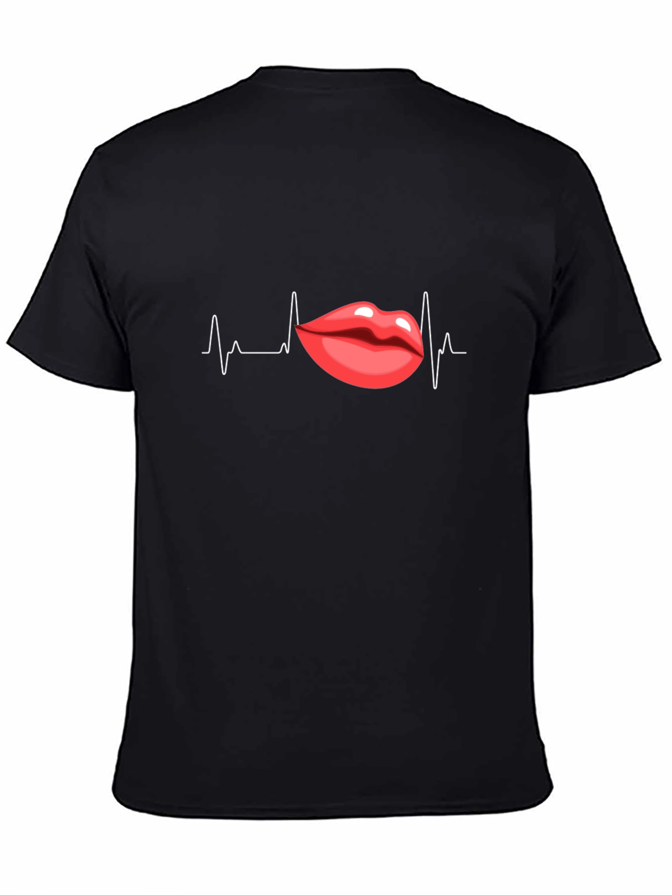 Black Heartbeat Lips Graphic Black T-Shirt view 4