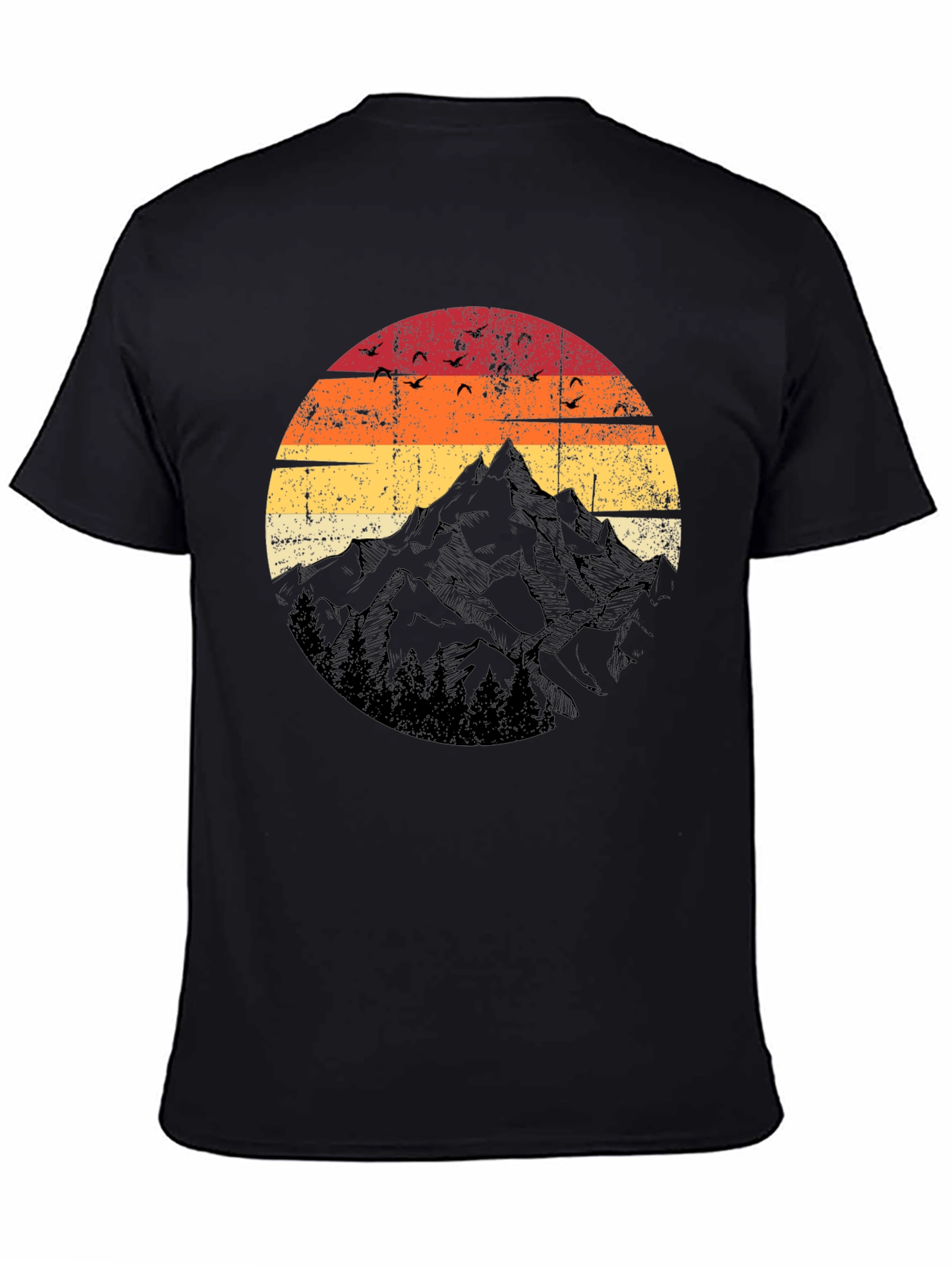 Black Retro Mountain Sunset T-Shirt - Black view 4