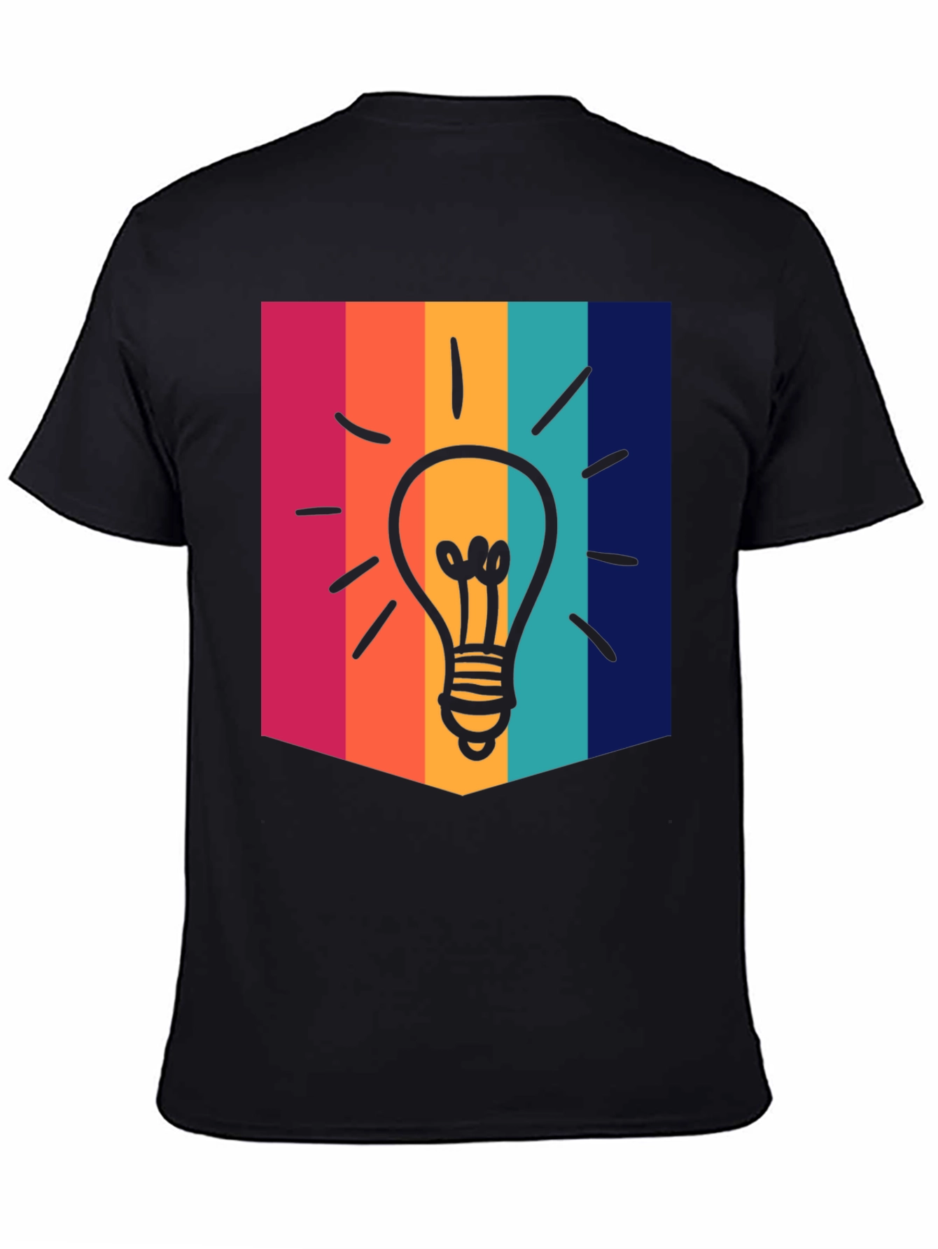 Black Creative Idea Bulb Colorful Stripe T-Shirt view 4