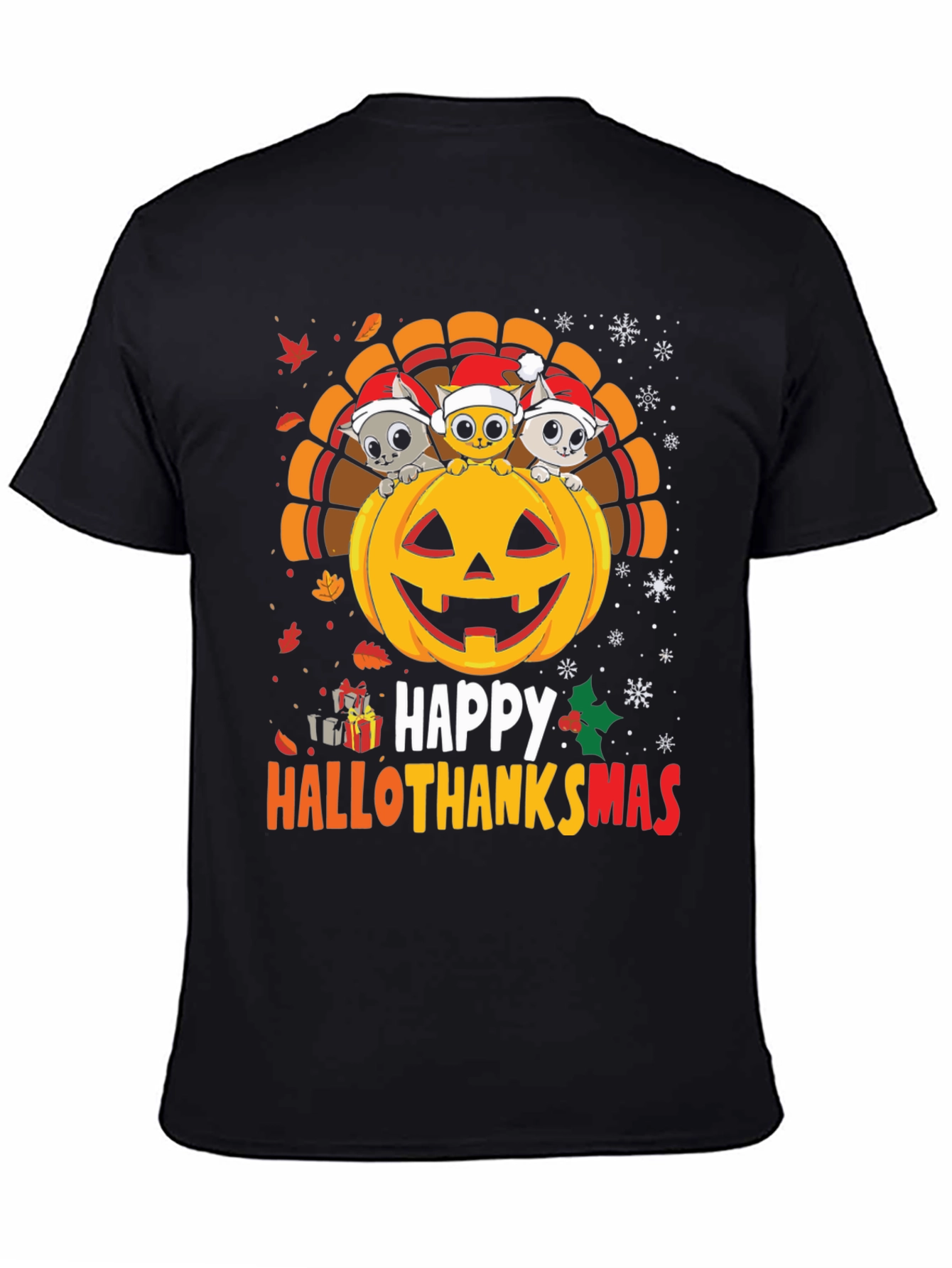 Black Happy Hallothanksmas T-Shirt view 4