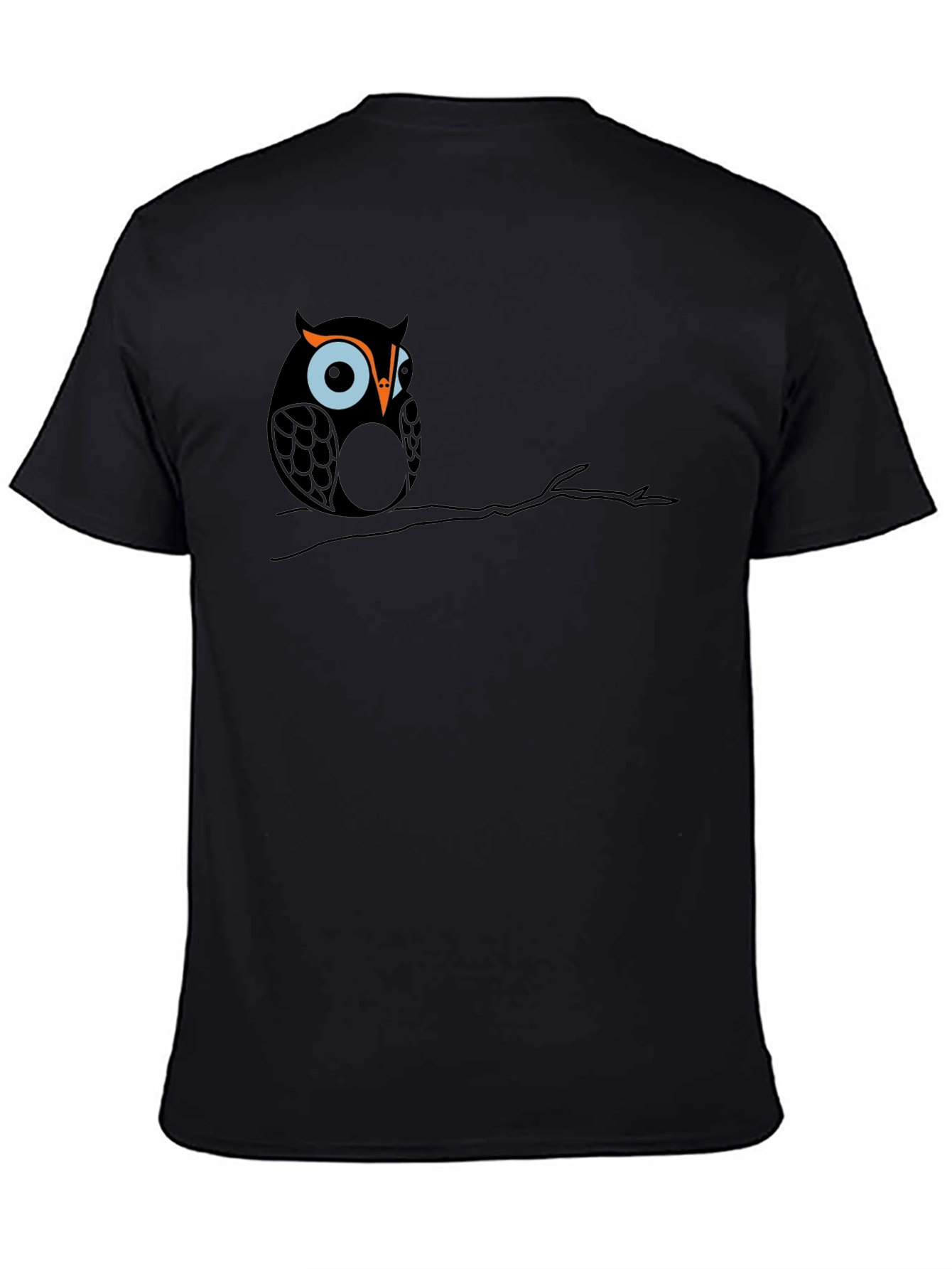 Black Owl on Branch Graphic Tee - Black Cotton T-Shirt view 4