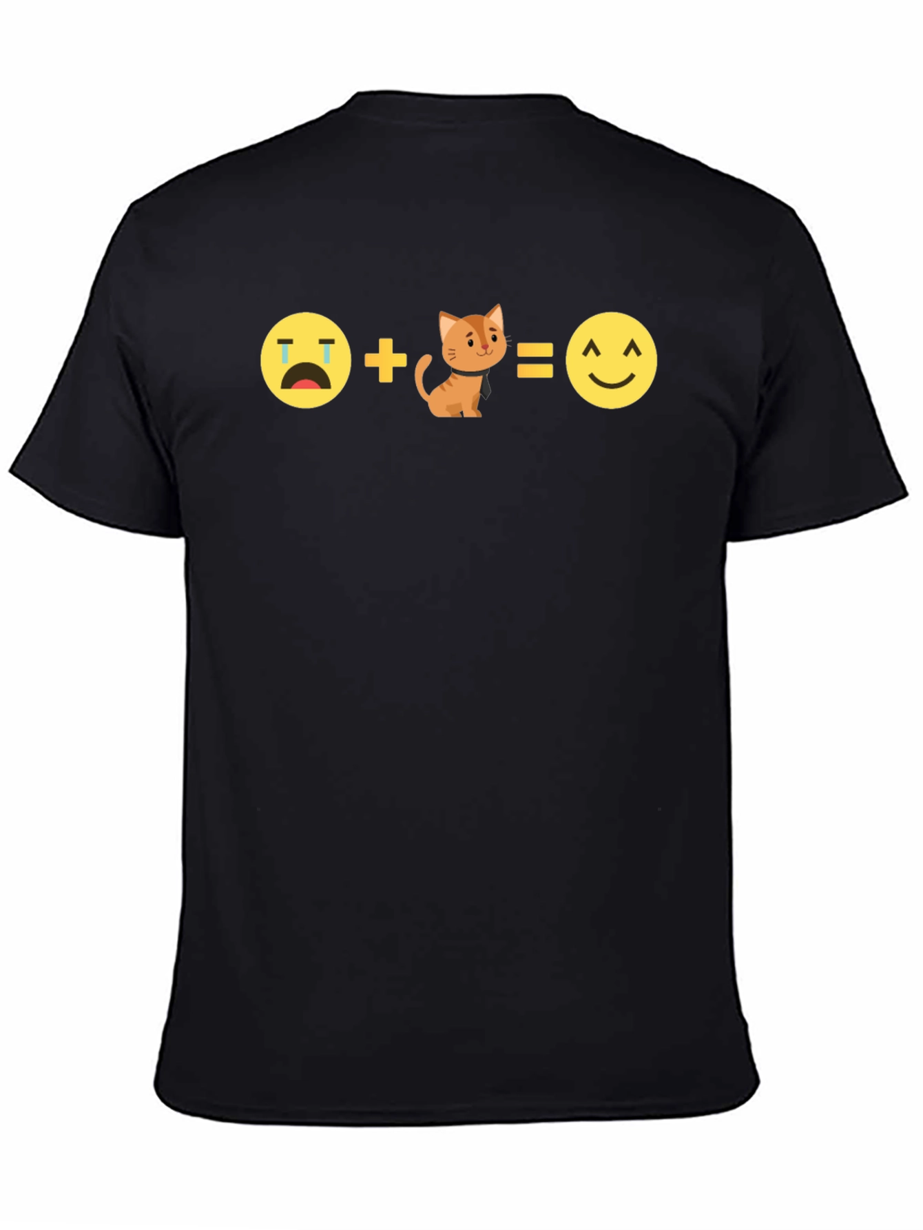 Black Sad + Kitten = Happy Black T-Shirt view 4
