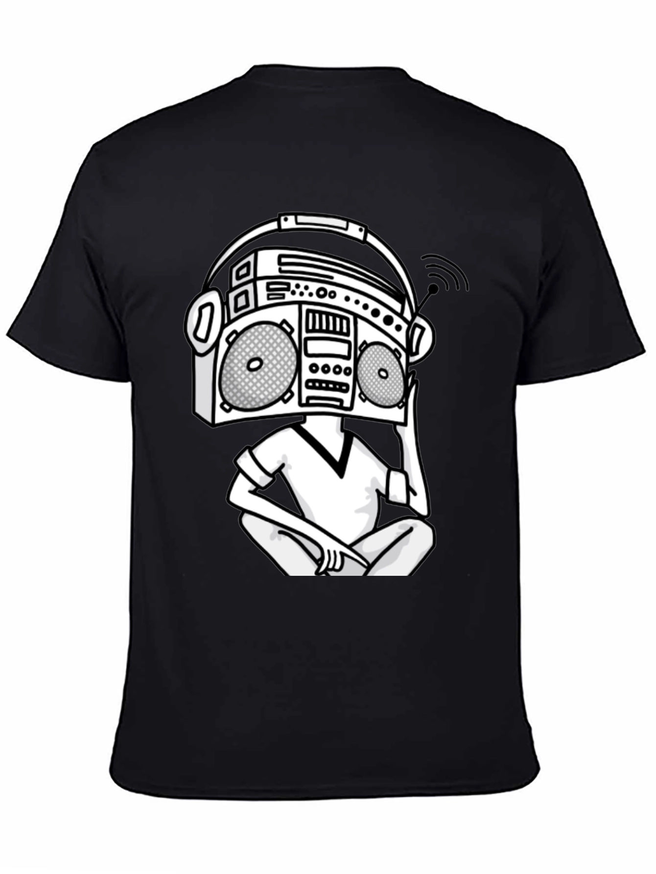 Black Retro Boombox Head T-Shirt - Classic Hip Hop Style view 4