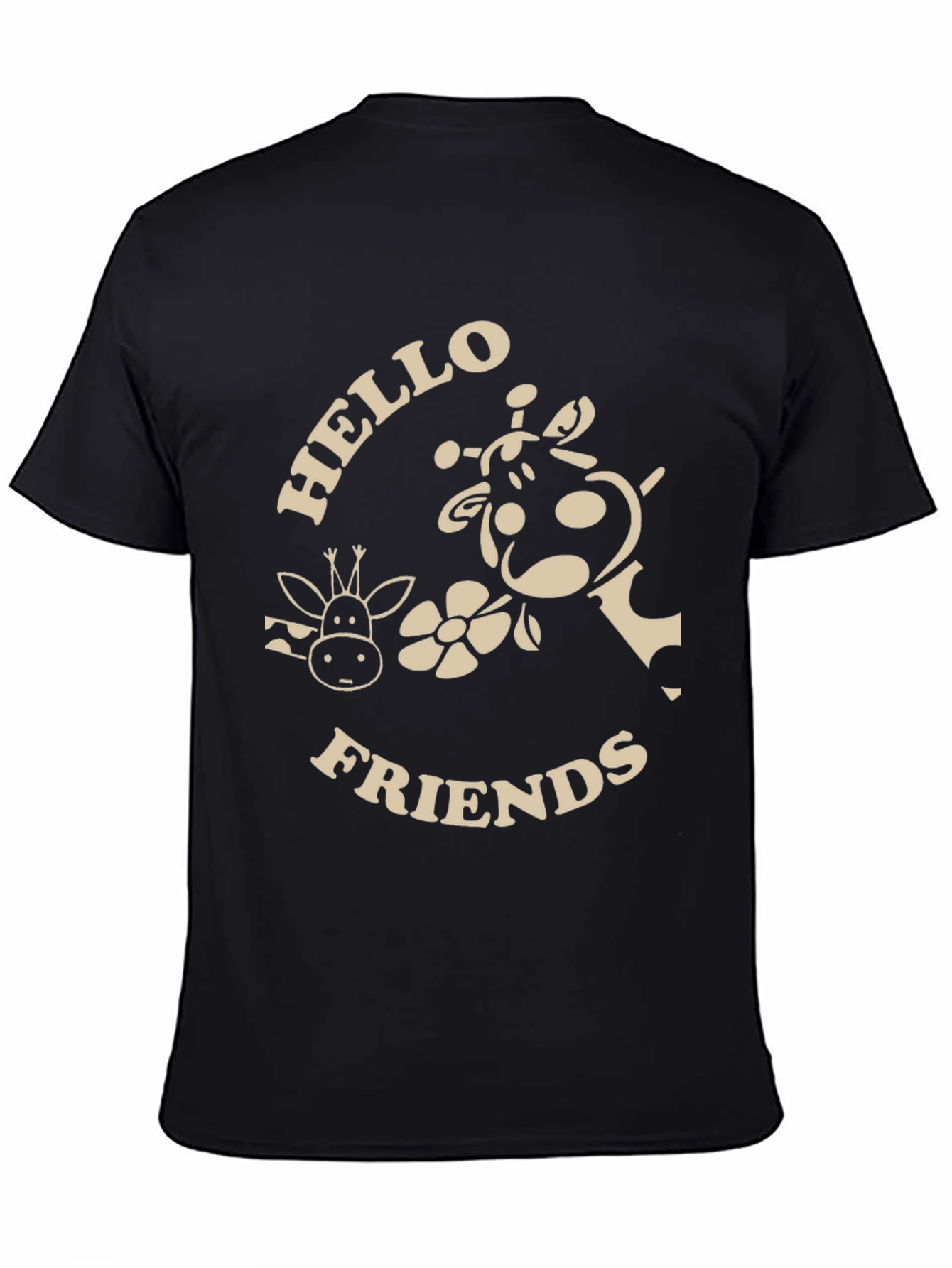 Black Hello Friends Giraffe Graphic T-Shirt view 4