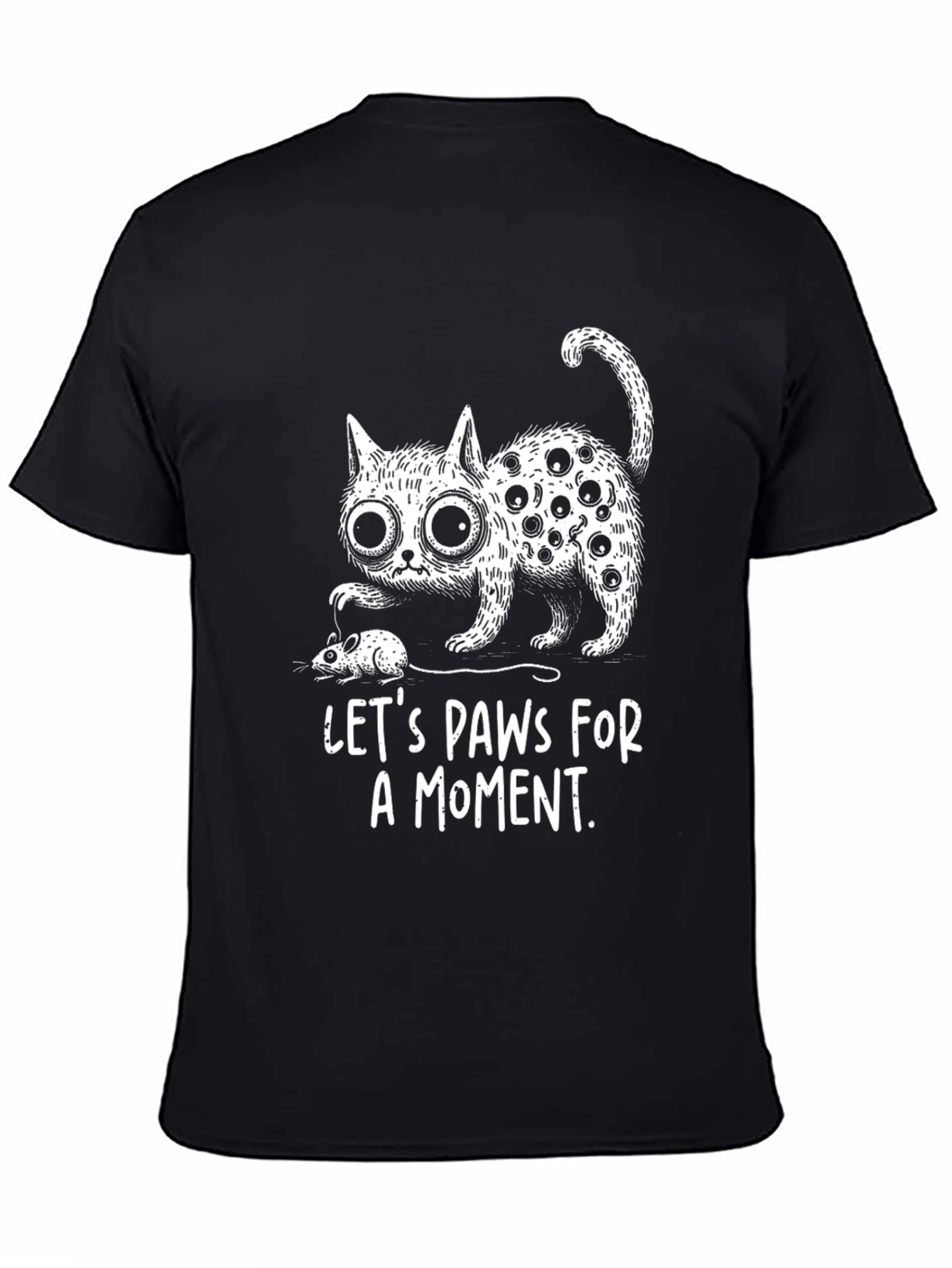 Black Funny Cat Graphic Tee: Let's Paws For A Moment view 4