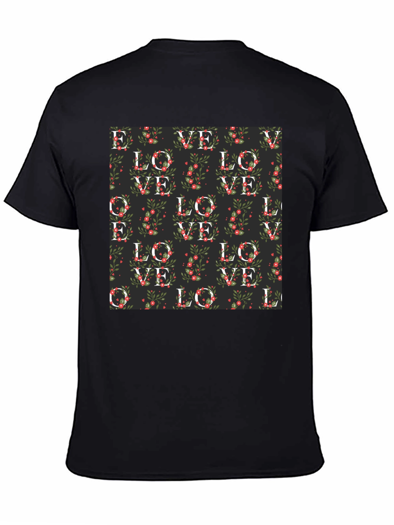 Black Floral Love Pattern T-Shirt view 4