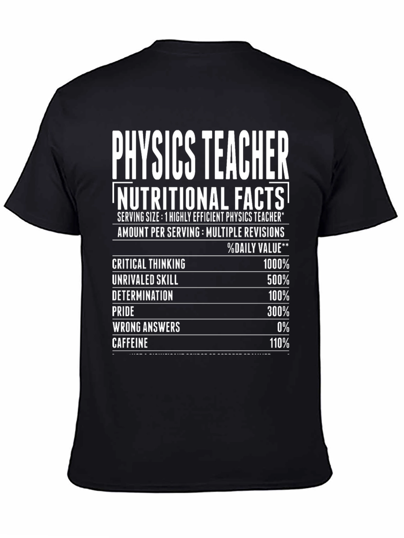Black Physics Teacher Nutritional Facts T-Shirt view 4
