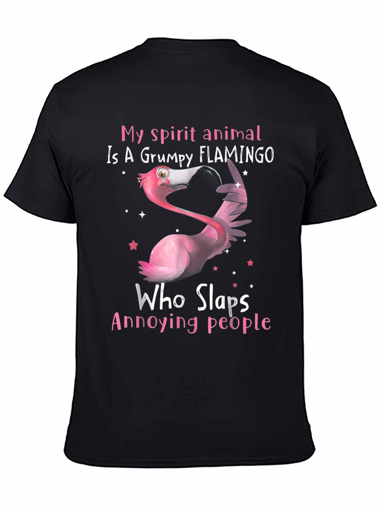 Black Grumpy Flamingo T-Shirt - Slap Annoying People Funny Tee view 4