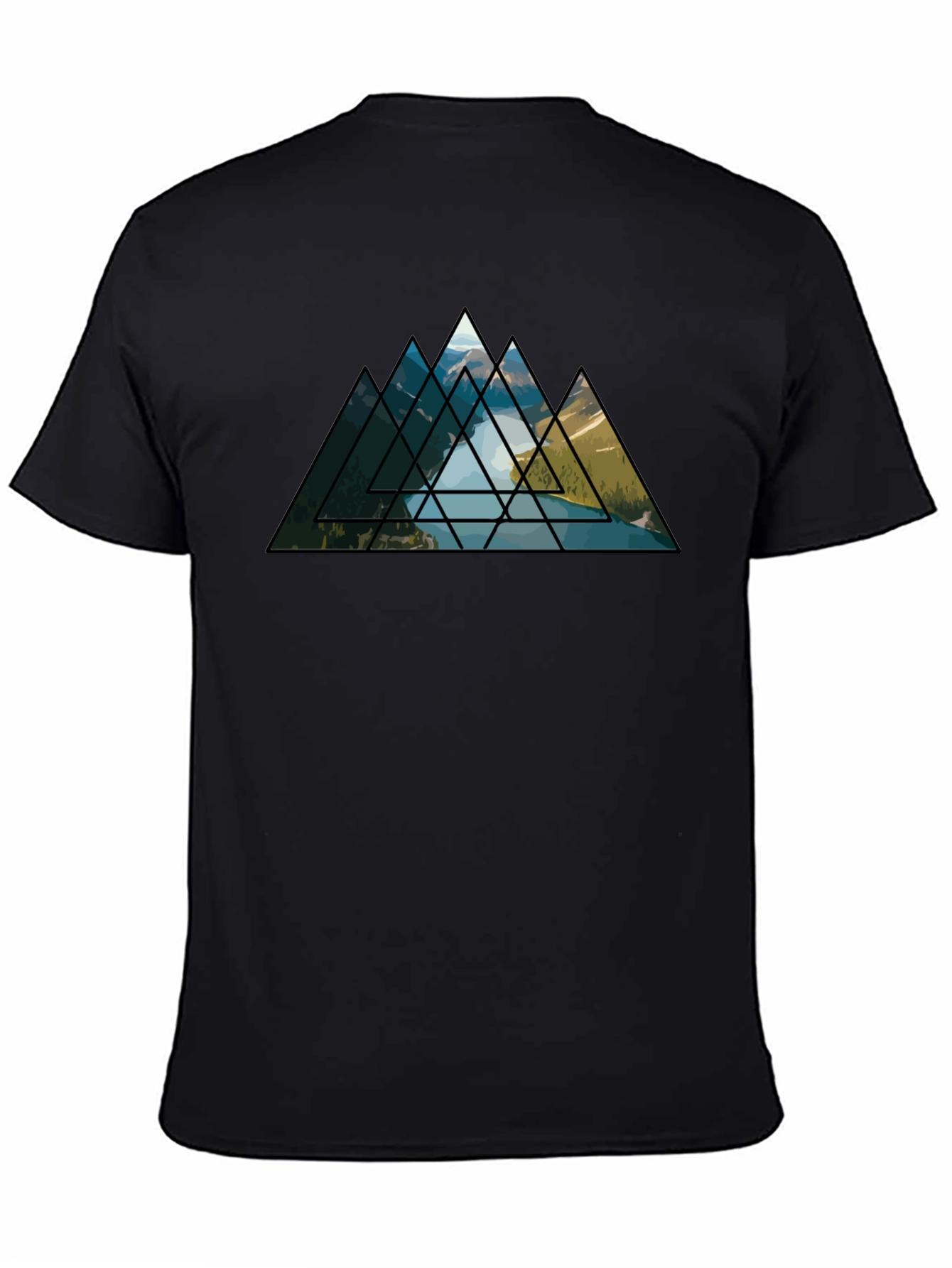 Black Geometric Mountainscape Graphic Tee view 4
