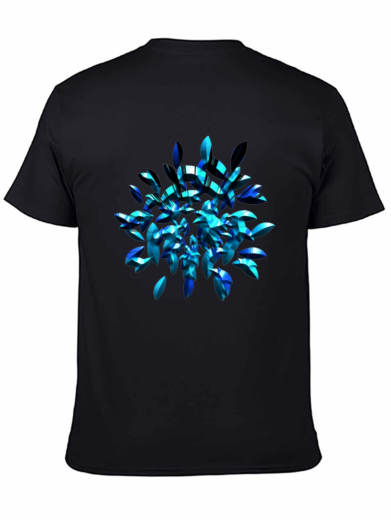 Black Abstract Blue Leaf T-Shirt - Modern Graphic Tee view 4