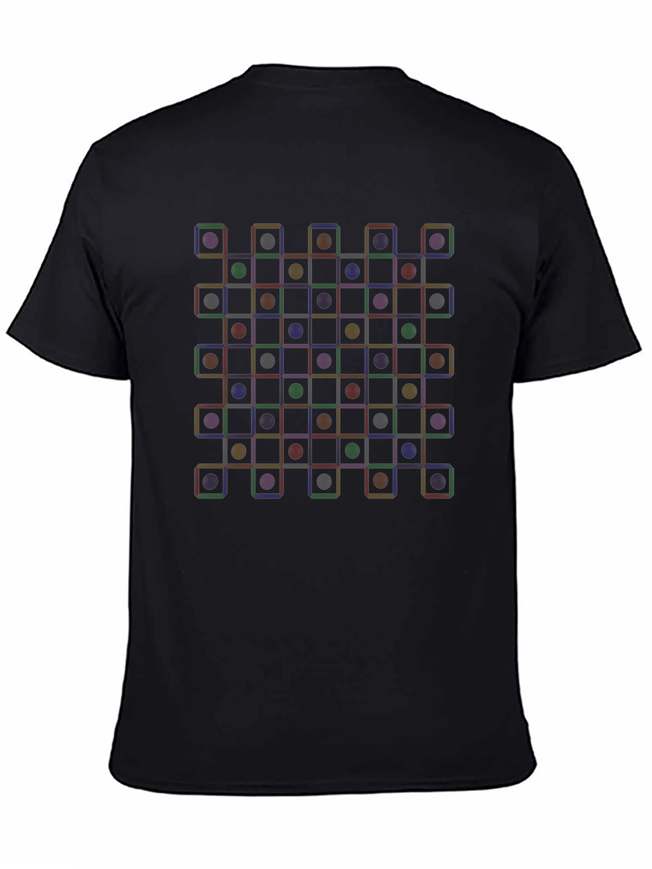 Black Geometric Circle & Square Grid T-Shirt - Modern Abstract Tee view 4