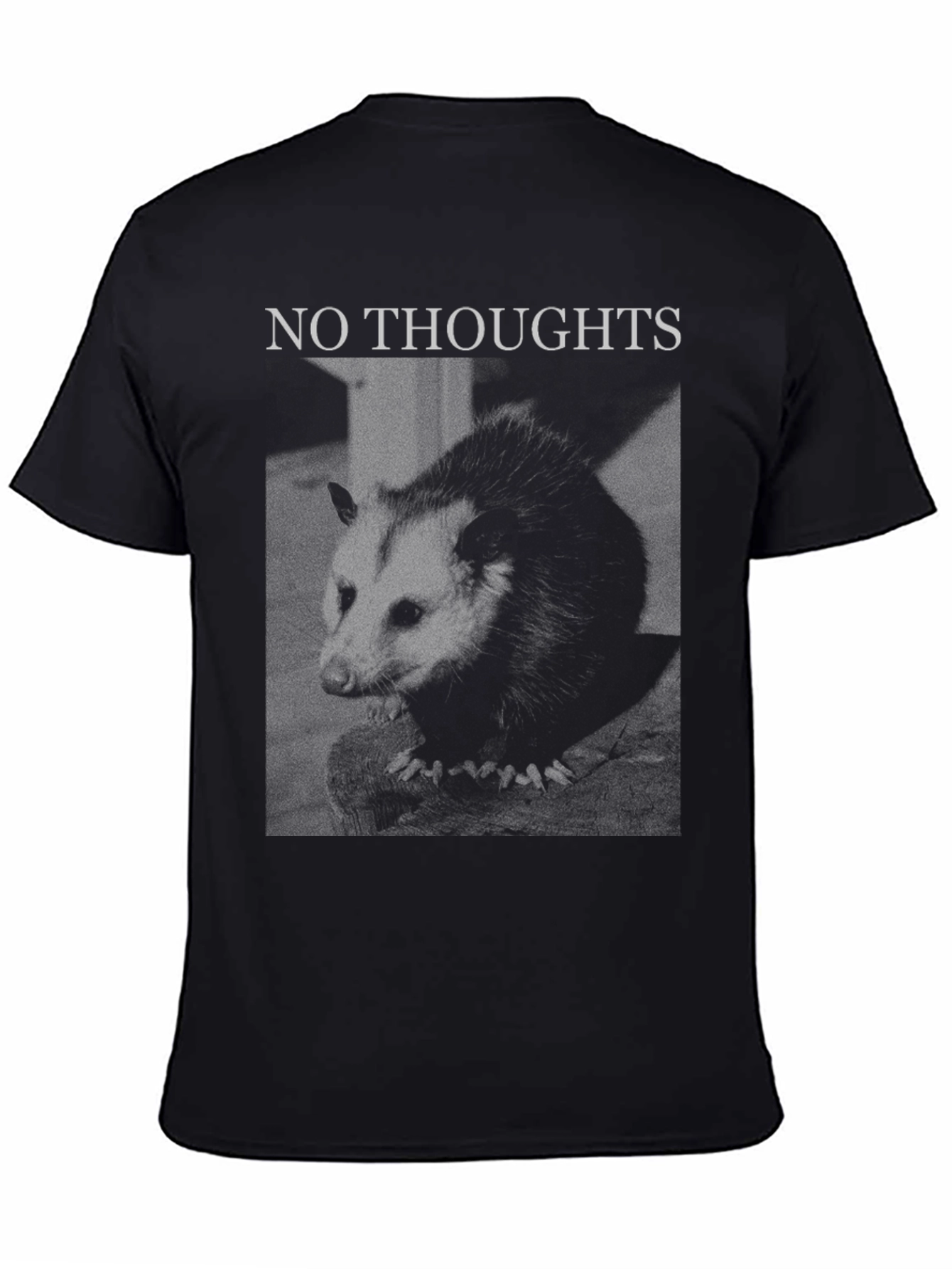 Black No Thoughts Opossum Graphic T-Shirt view 4