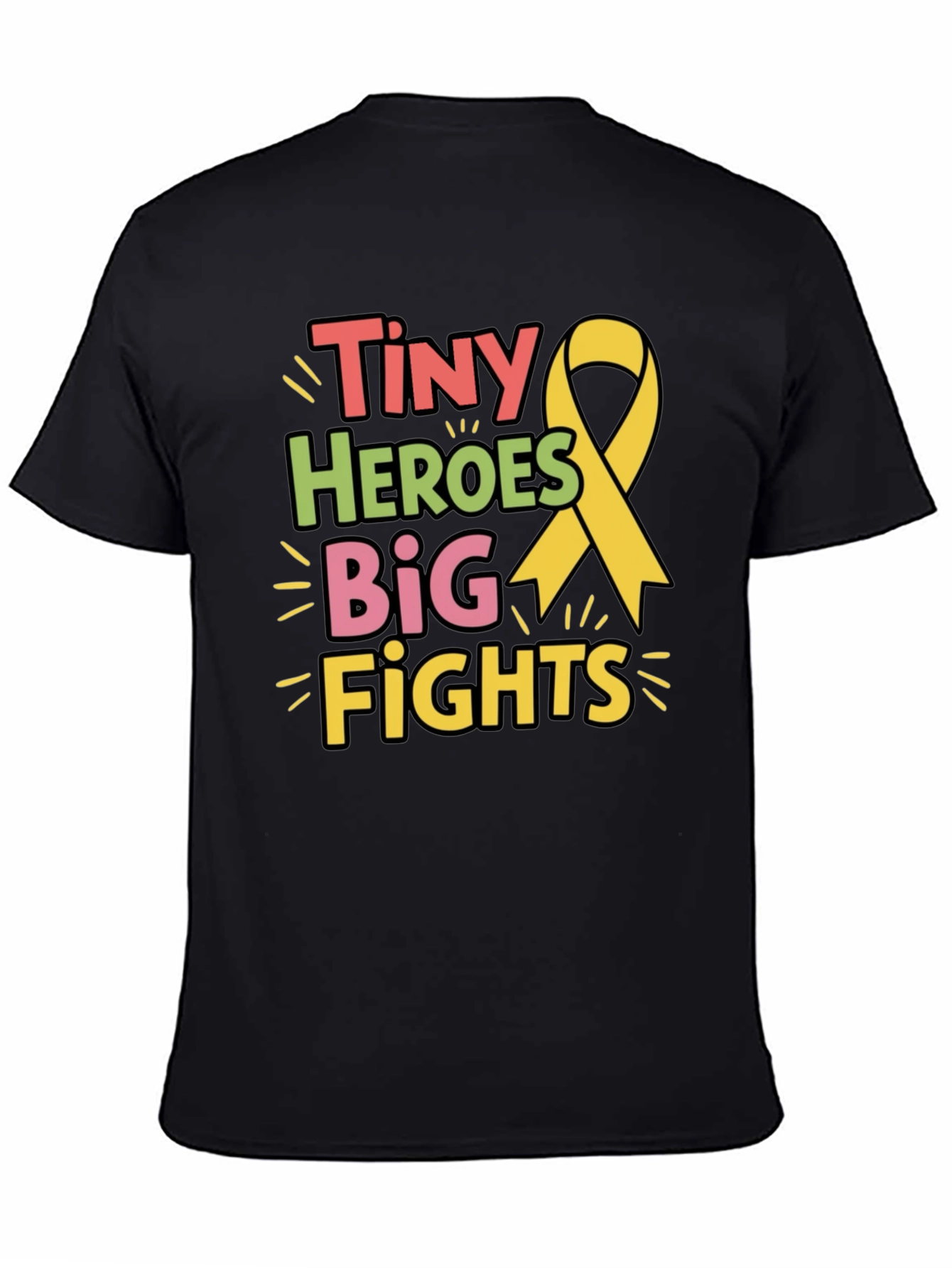 Black Tiny Heroes Big Fights T-Shirt - Childhood Cancer Awareness view 4
