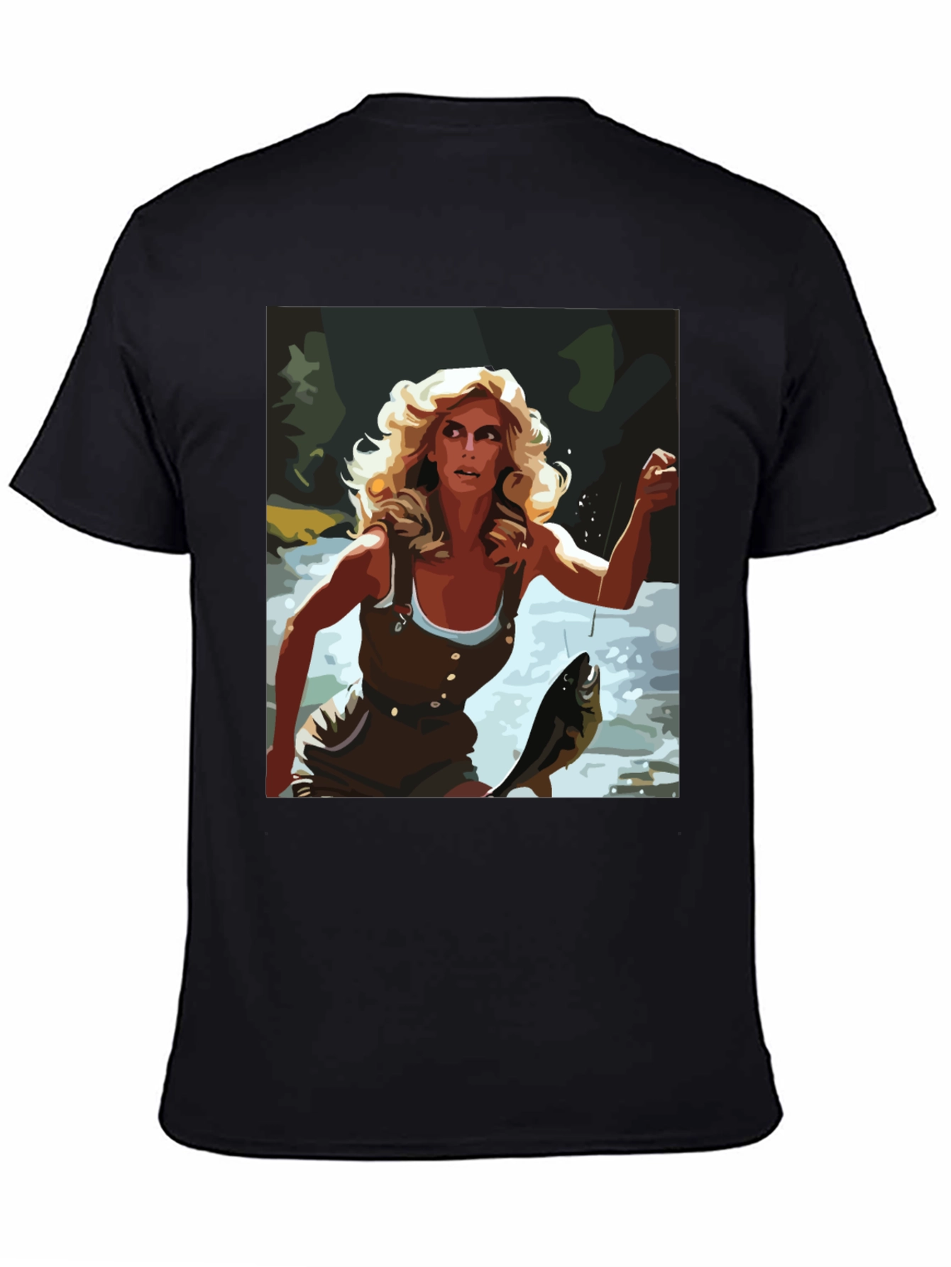 Black Fishing Woman Graphic Tee - Black Casual Shirt view 4