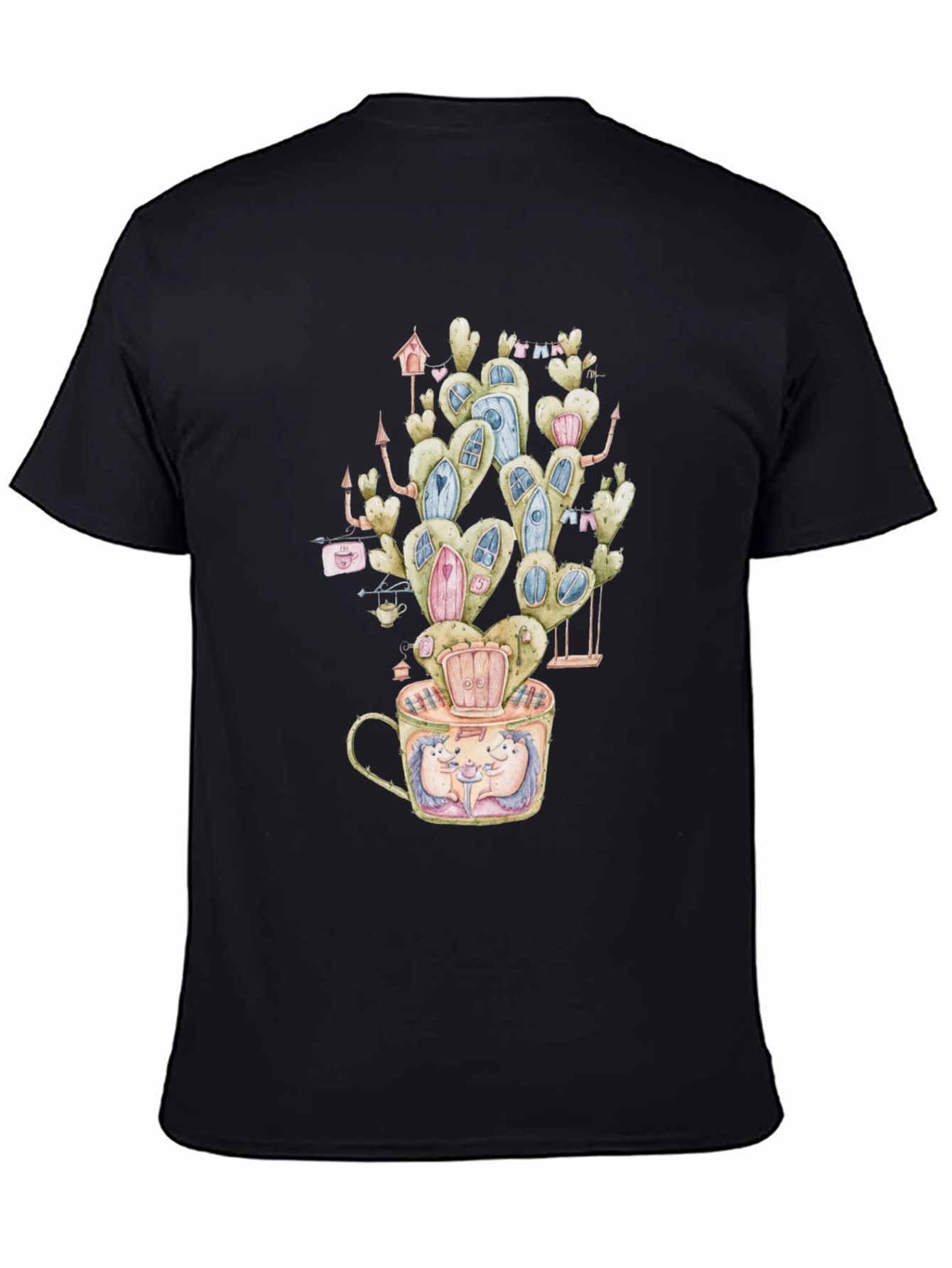 Black Whimsical Hedgehog Cactus Tee view 4