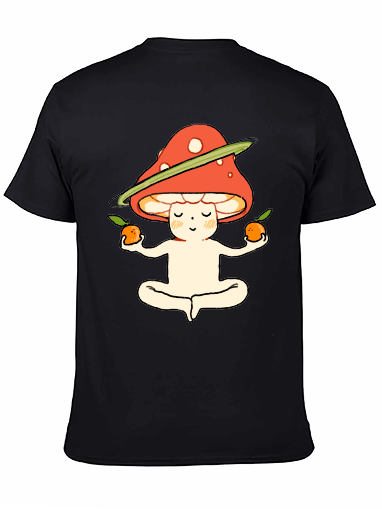 Black Meditating Mushroom T-Shirt view 4
