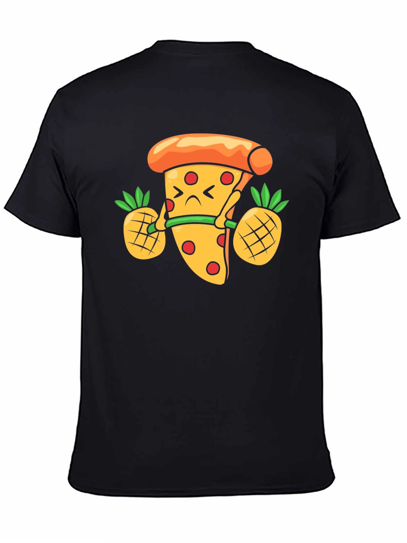 Black Pizza Lifting Pineapple Weights Funny T-Shirt view 4