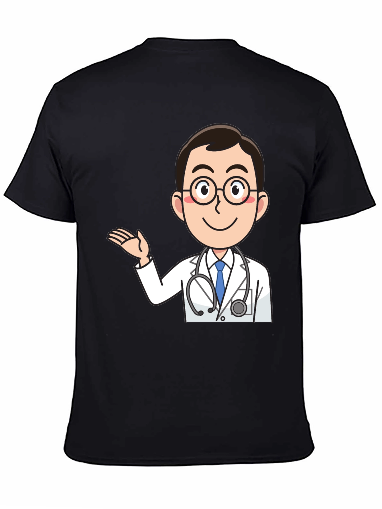 Black Cartoon Doctor Graphic T-Shirt - Black Cotton Tee view 4