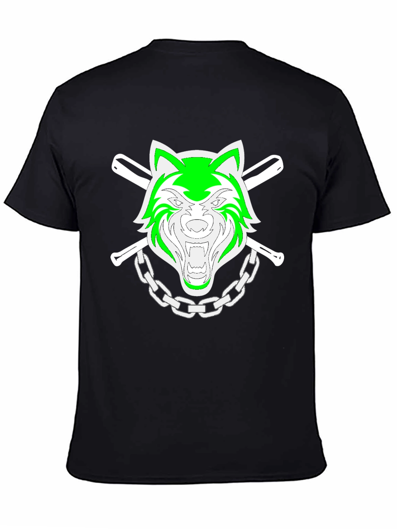 Black Green Wolf Graphic Black T-Shirt view 4