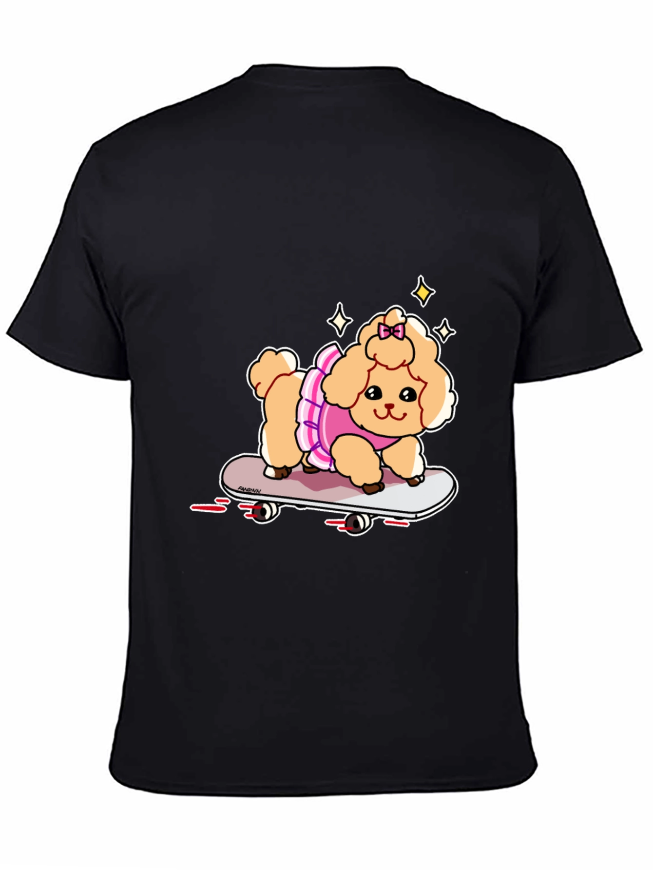 Black Cute Skateboard Poodle T-Shirt view 4