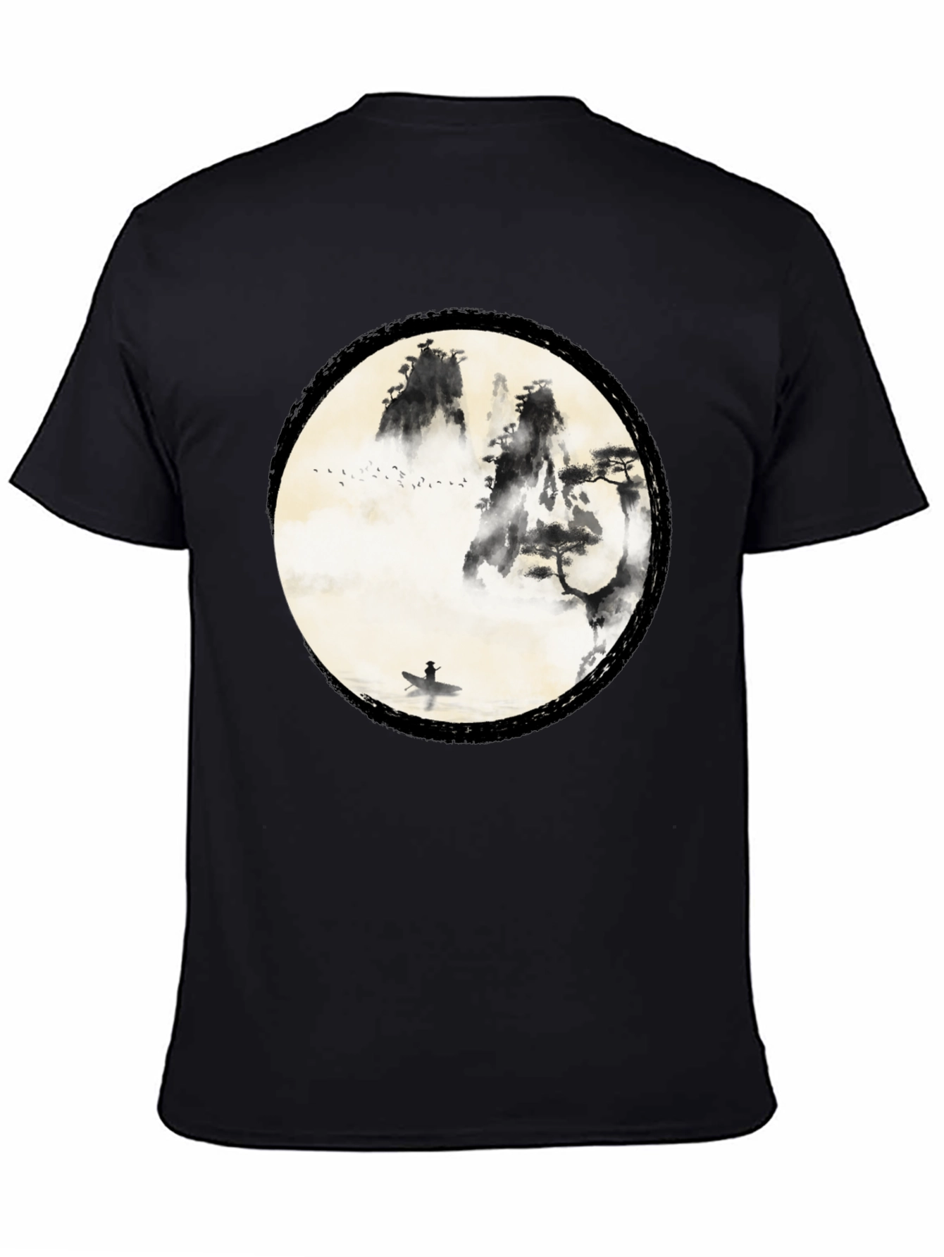 Black Zen Mountain & Boat Graphic Tee - Black view 4